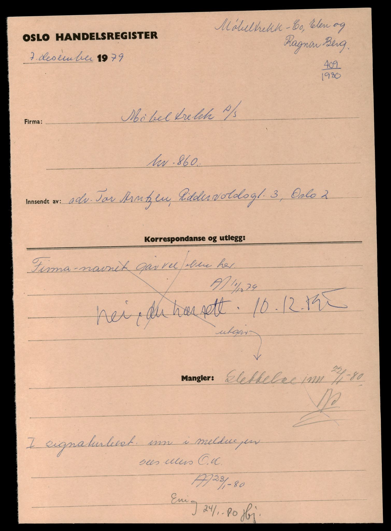 Oslo byfogd, Handelsregisteret, SAT/A-10867/G/Gc/Gca/L0535: Ikke konverterte foretak, Møb-Mør, 1890-1990, s. 1