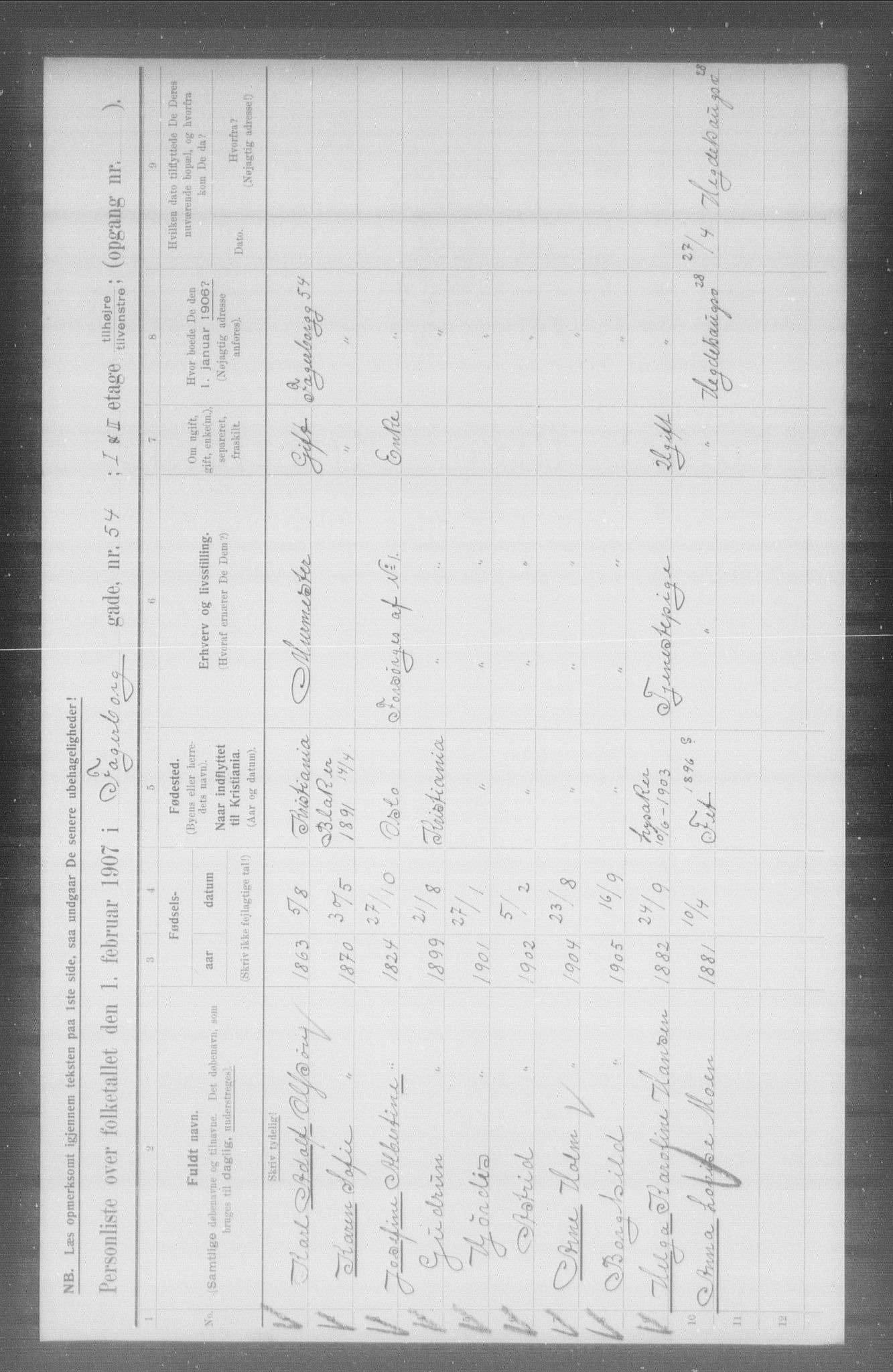 OBA, Kommunal folketelling 1.2.1907 for Kristiania kjøpstad, 1907, s. 11653