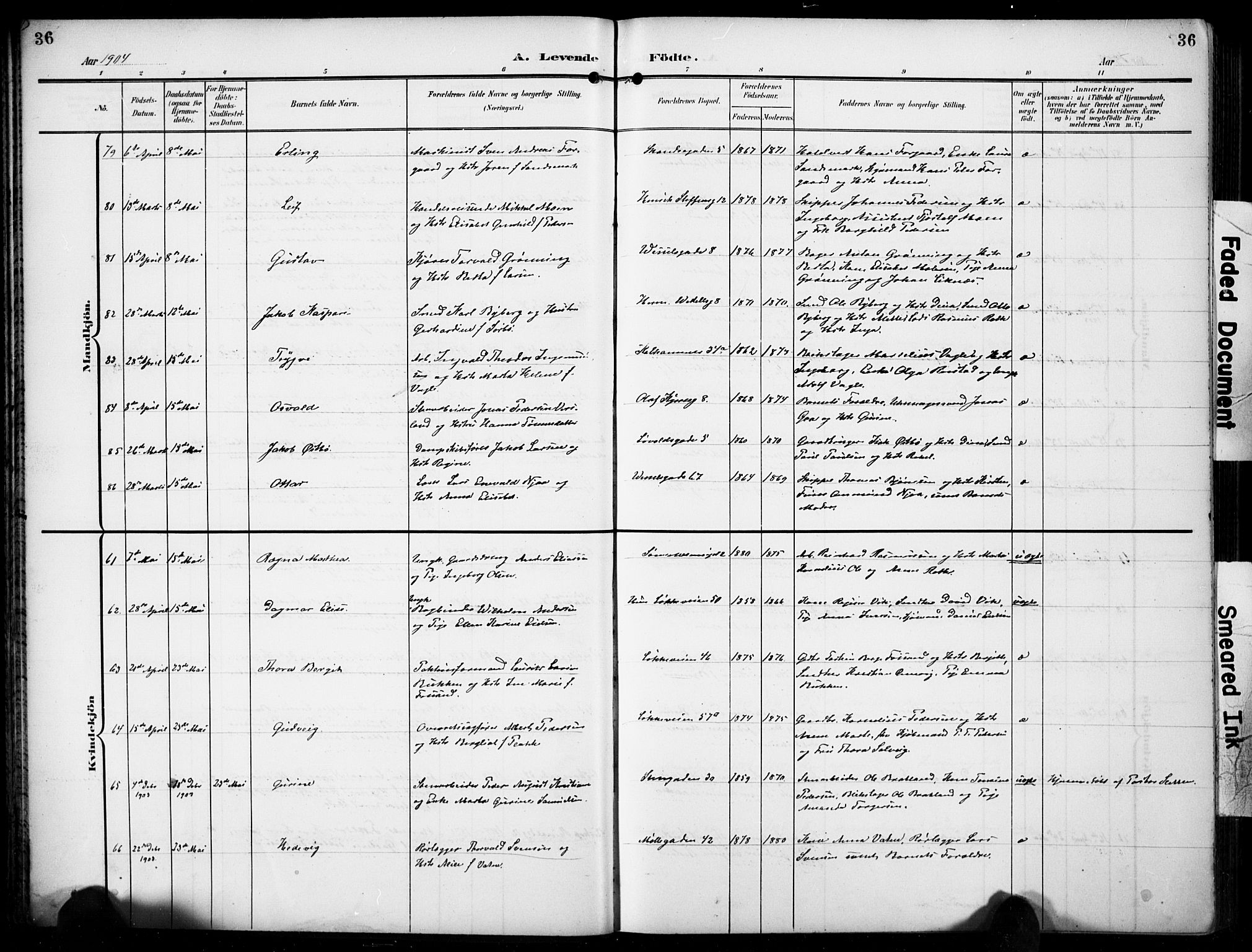 Domkirken sokneprestkontor, AV/SAST-A-101812/001/30/30BB/L0018: Klokkerbok nr. B 18, 1903-1915, s. 36