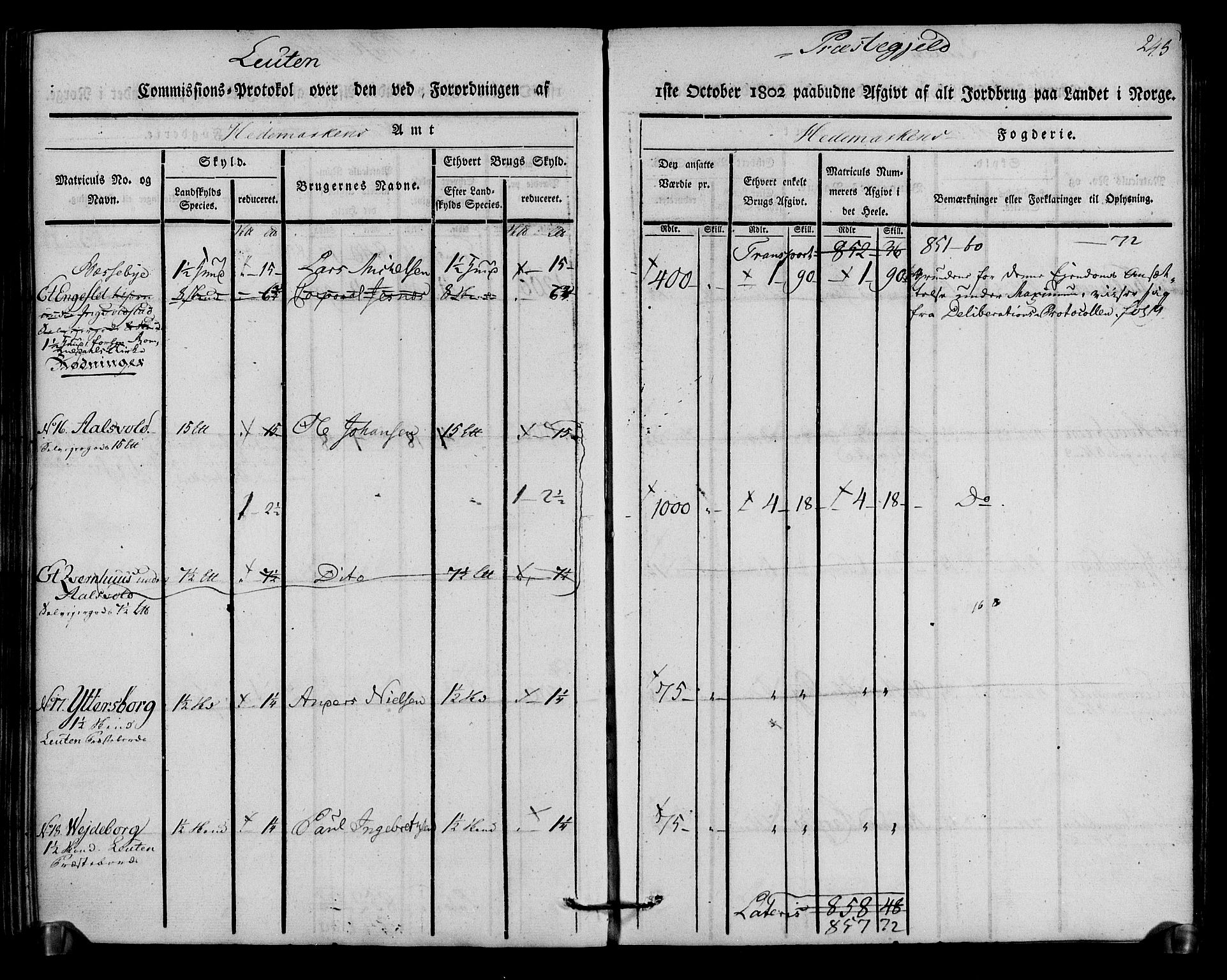 Rentekammeret inntil 1814, Realistisk ordnet avdeling, AV/RA-EA-4070/N/Ne/Nea/L0033: Hedmark fogderi. Kommisjonsprotokoll, 1803, s. 247