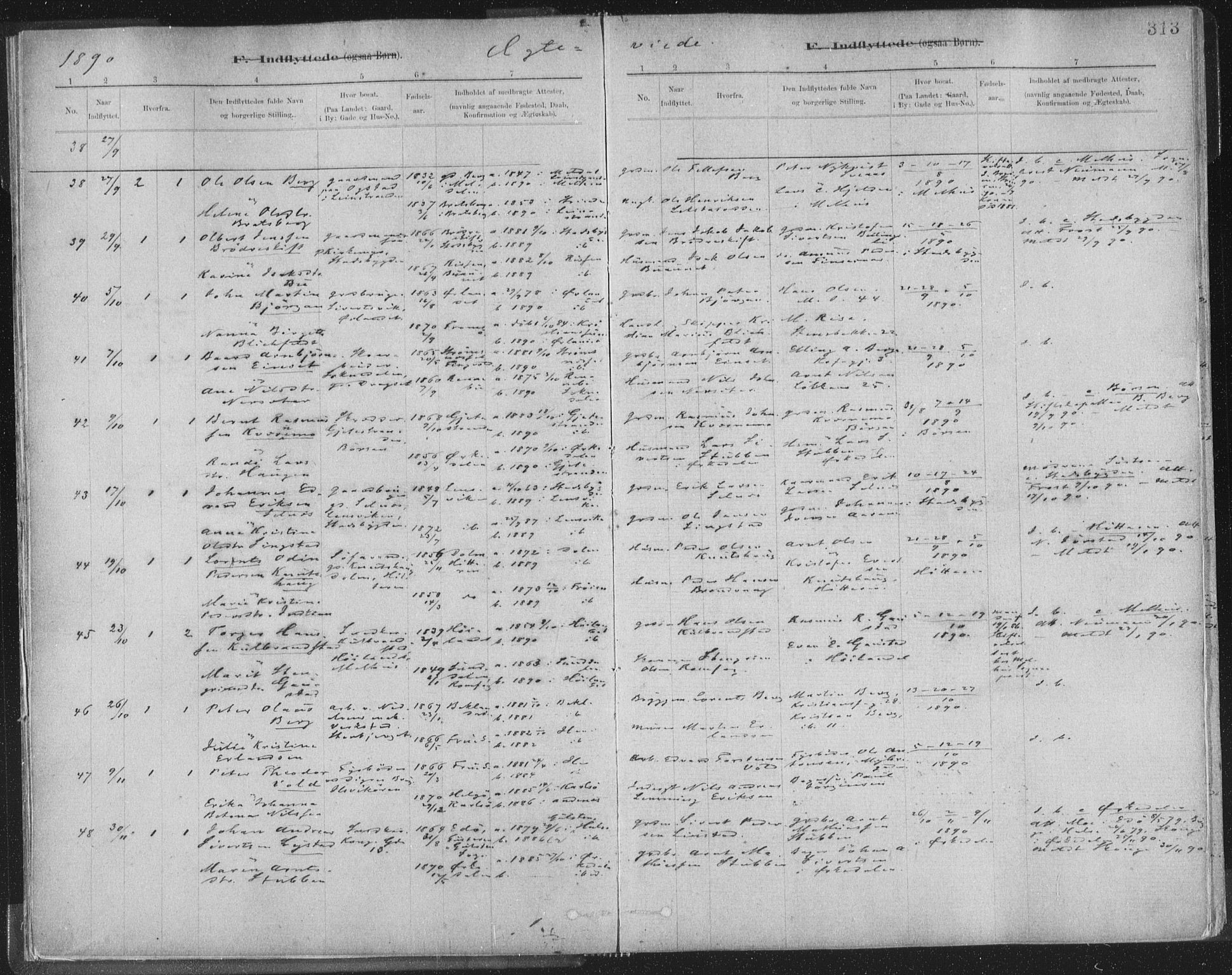 Ministerialprotokoller, klokkerbøker og fødselsregistre - Sør-Trøndelag, SAT/A-1456/603/L0163: Ministerialbok nr. 603A02, 1879-1895, s. 313
