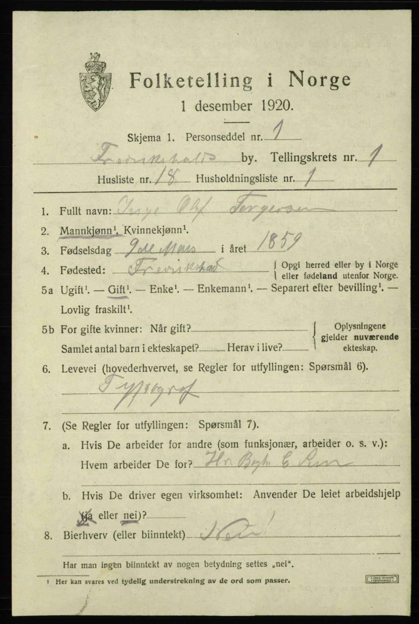 SAO, Folketelling 1920 for 0101 Fredrikshald kjøpstad, 1920, s. 8354