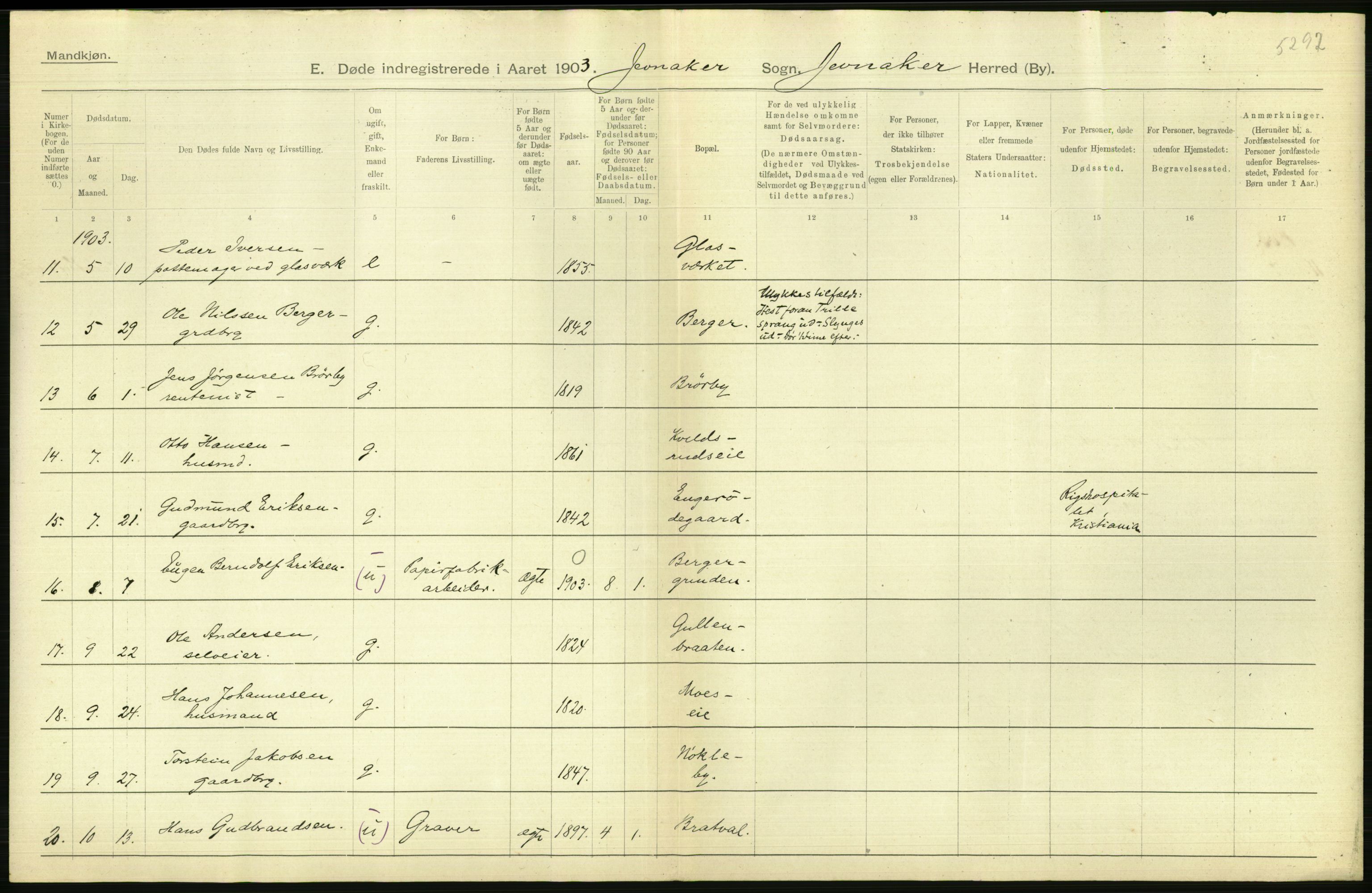 Statistisk sentralbyrå, Sosiodemografiske emner, Befolkning, AV/RA-S-2228/D/Df/Dfa/Dfaa/L0006: Kristians amt: Fødte, gifte, døde, 1903, s. 594