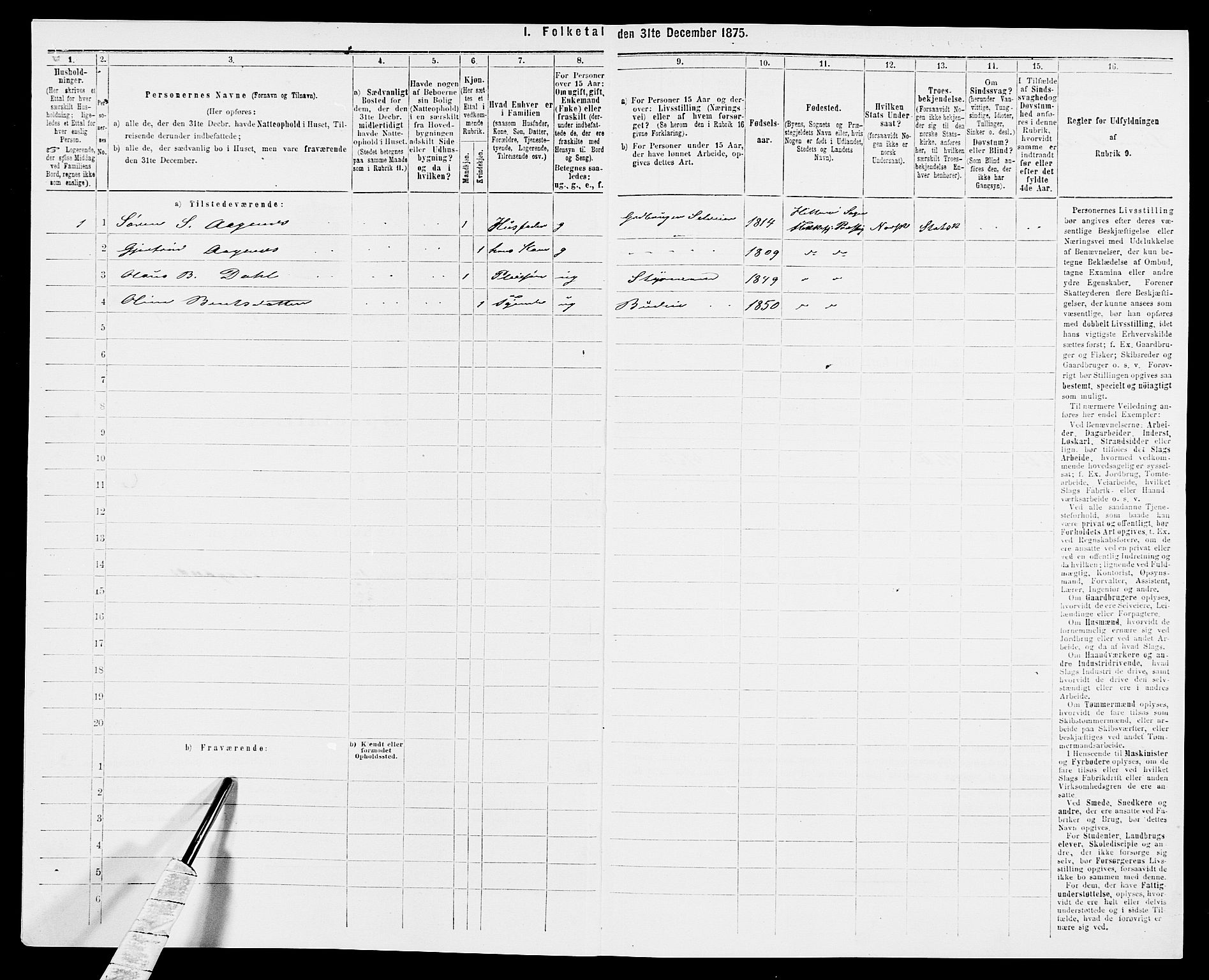 SAK, Folketelling 1875 for 1042L Flekkefjord prestegjeld, Nes sokn og Hidra sokn, 1875, s. 76