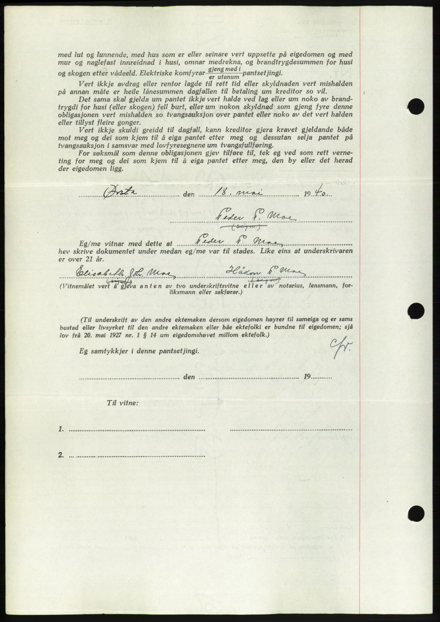 Søre Sunnmøre sorenskriveri, AV/SAT-A-4122/1/2/2C/L0070: Pantebok nr. 64, 1940-1941, Dagboknr: 535/1940