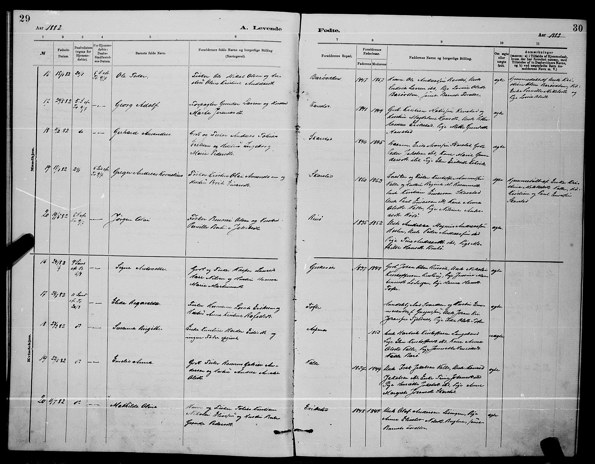 Ministerialprotokoller, klokkerbøker og fødselsregistre - Nordland, AV/SAT-A-1459/872/L1047: Klokkerbok nr. 872C03, 1880-1897, s. 29-30