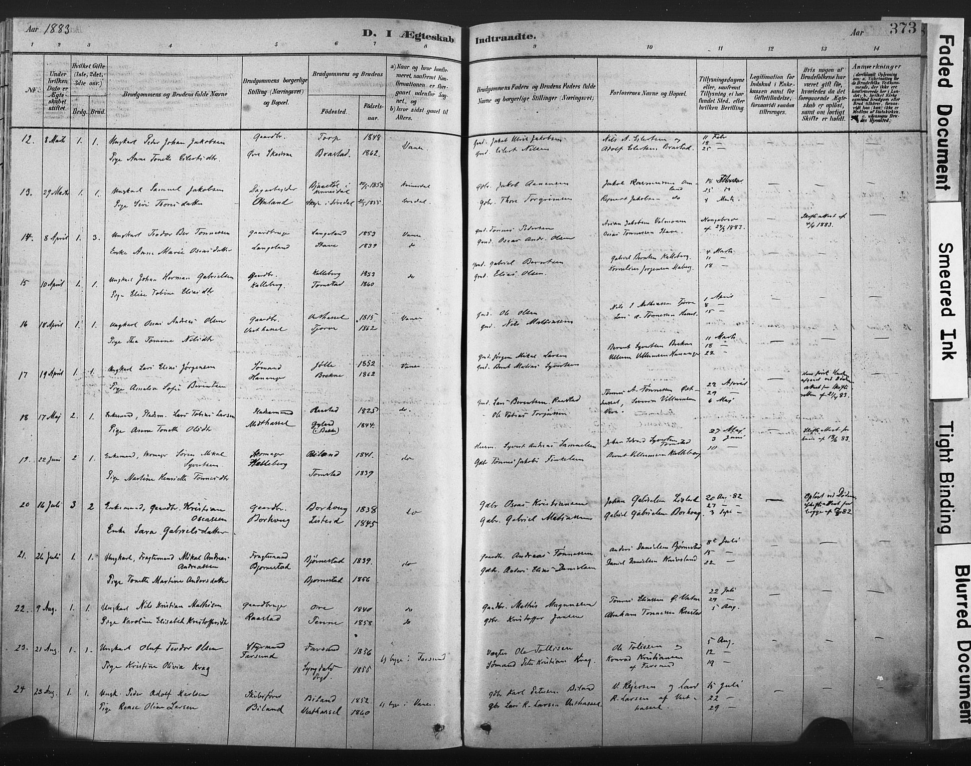 Lista sokneprestkontor, AV/SAK-1111-0027/F/Fa/L0012: Ministerialbok nr. A 12, 1879-1903, s. 373