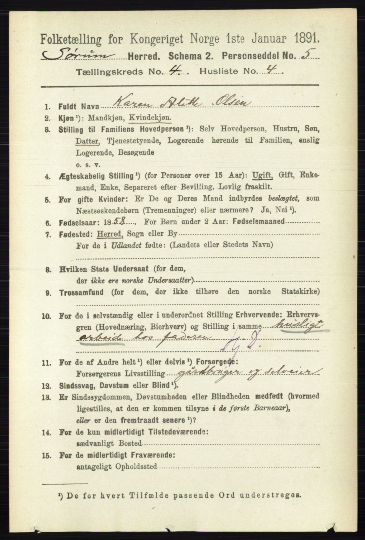 RA, Folketelling 1891 for 0226 Sørum herred, 1891, s. 1898