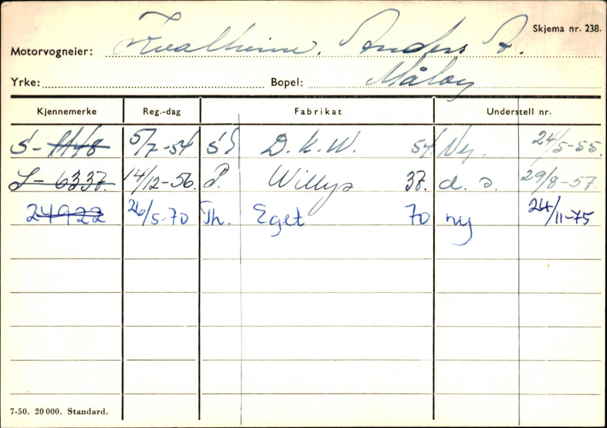 Statens vegvesen, Sogn og Fjordane vegkontor, AV/SAB-A-5301/4/F/L0144: Registerkort Vågsøy A-R, 1945-1975, s. 1417