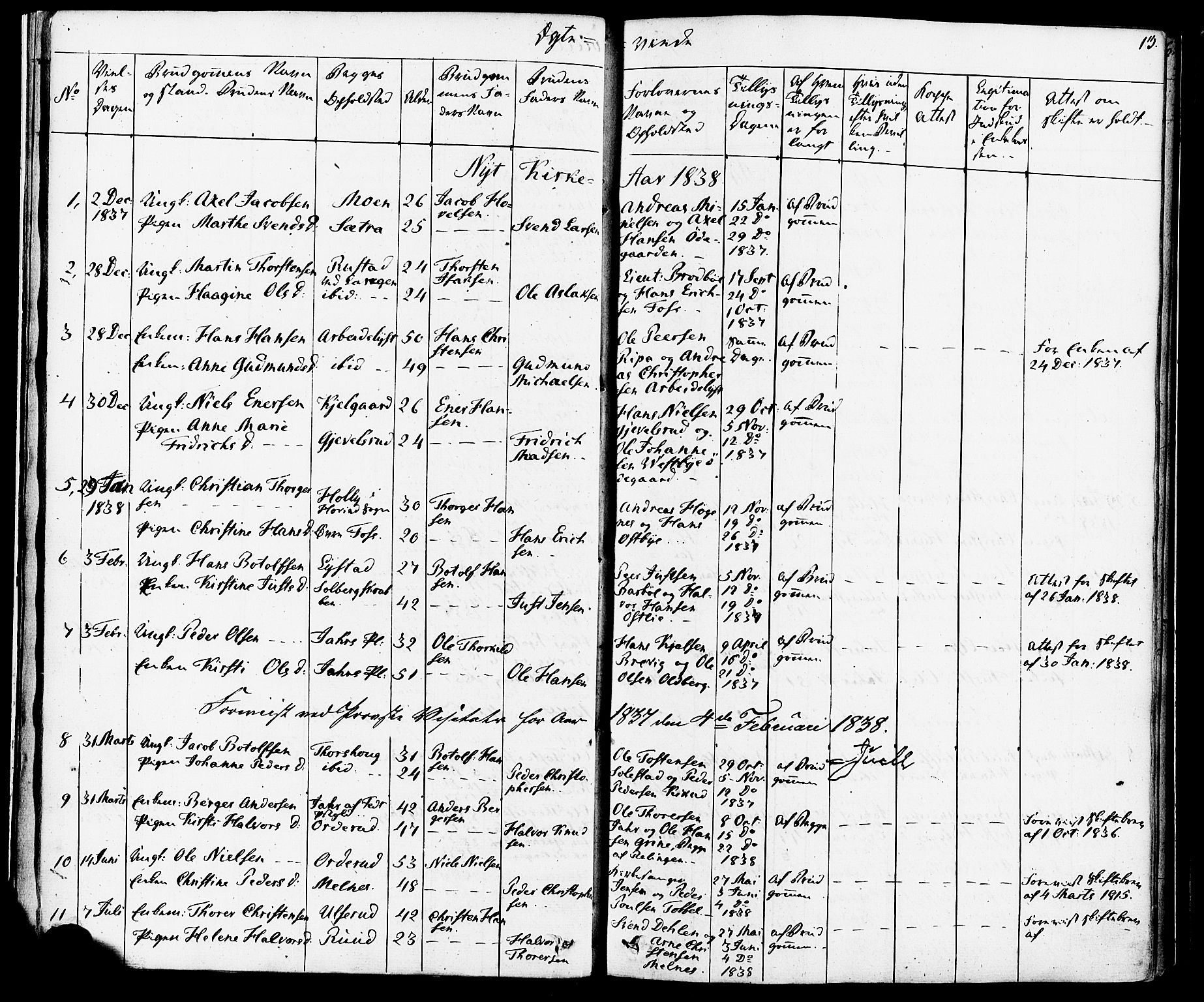 Enebakk prestekontor Kirkebøker, AV/SAO-A-10171c/F/Fa/L0012: Ministerialbok nr. I 12, 1832-1882, s. 13
