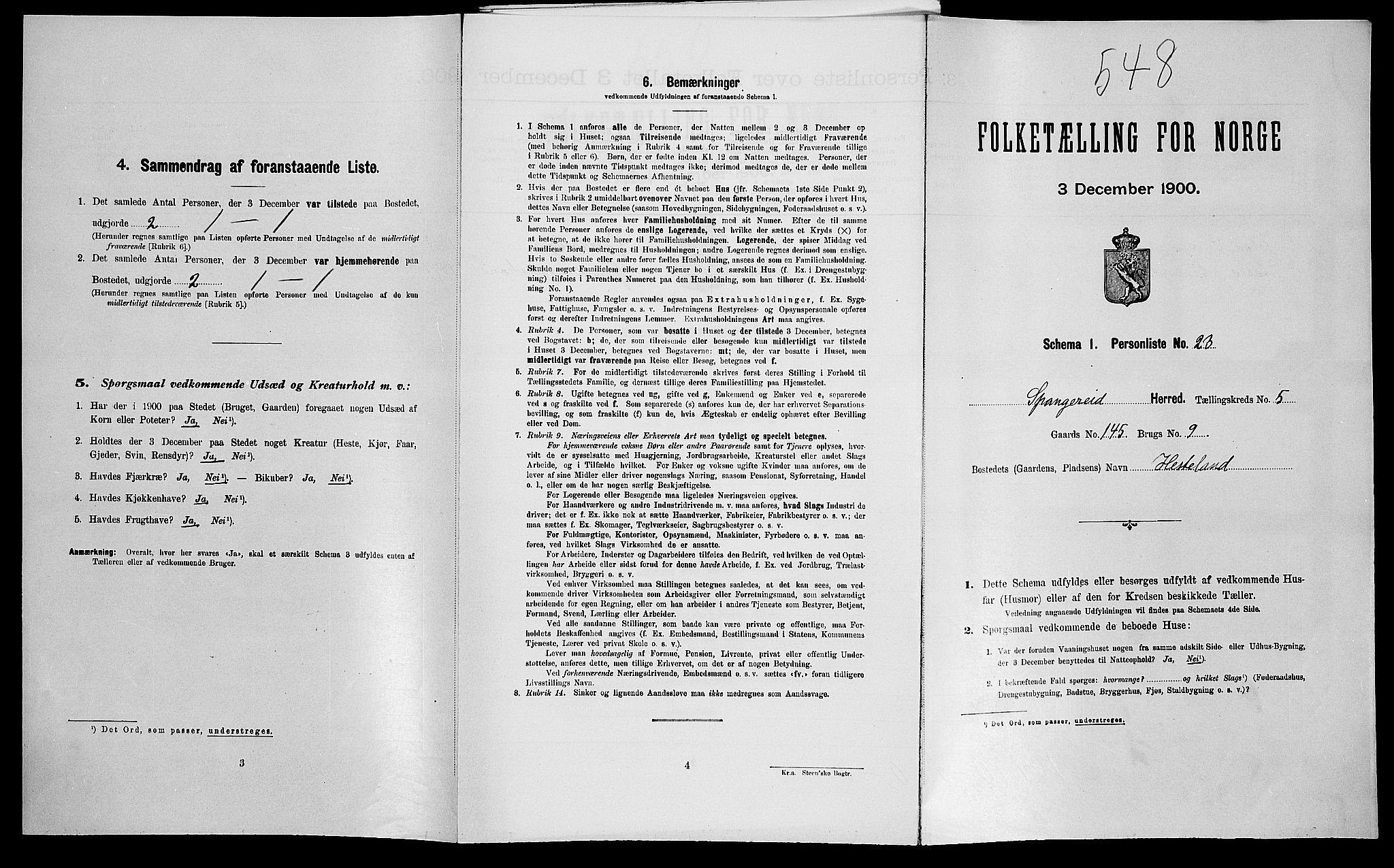 SAK, Folketelling 1900 for 1030 Spangereid herred, 1900, s. 693