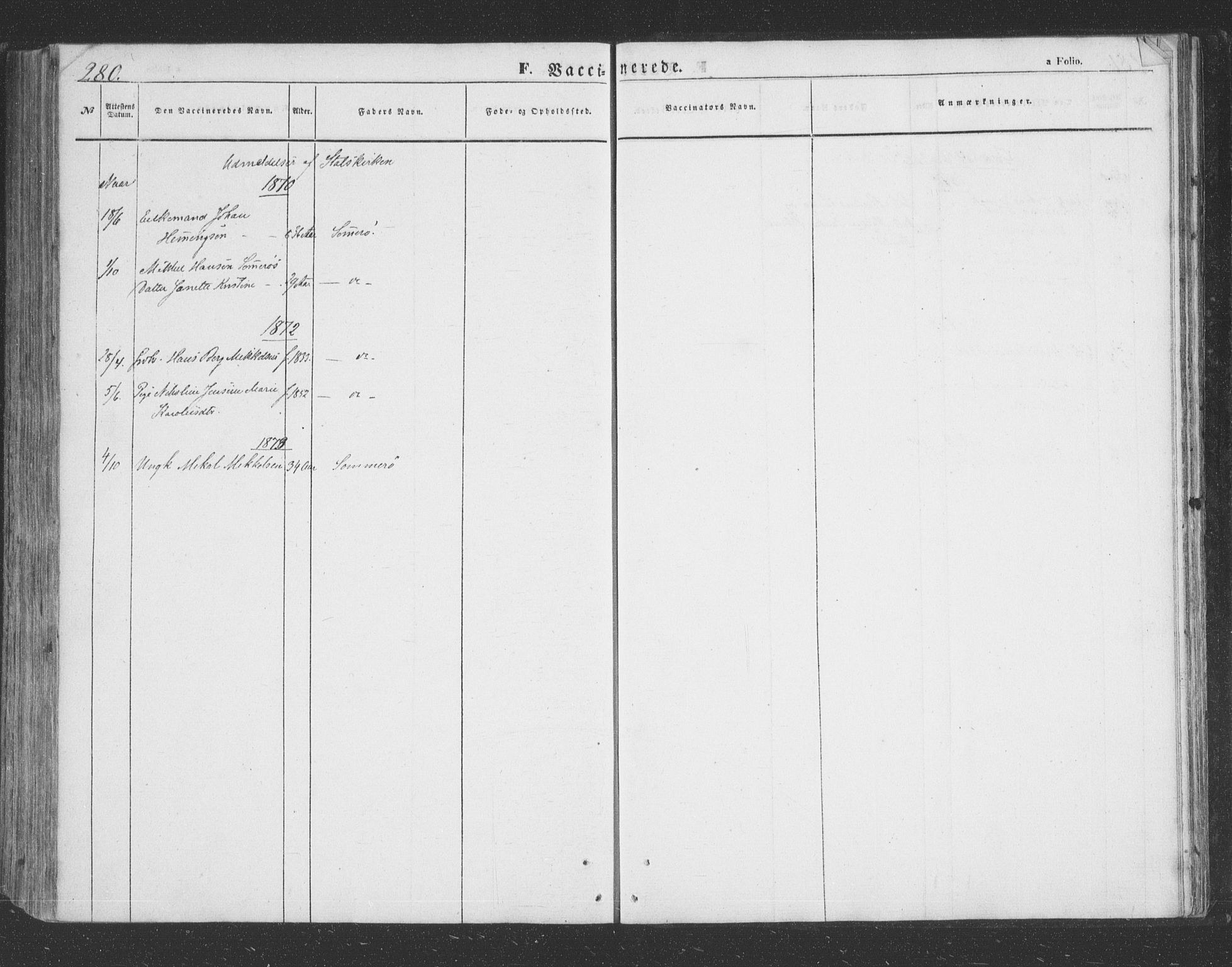 Lenvik sokneprestembete, AV/SATØ-S-1310/H/Ha/Hab/L0020klokker: Klokkerbok nr. 20, 1855-1883, s. 280