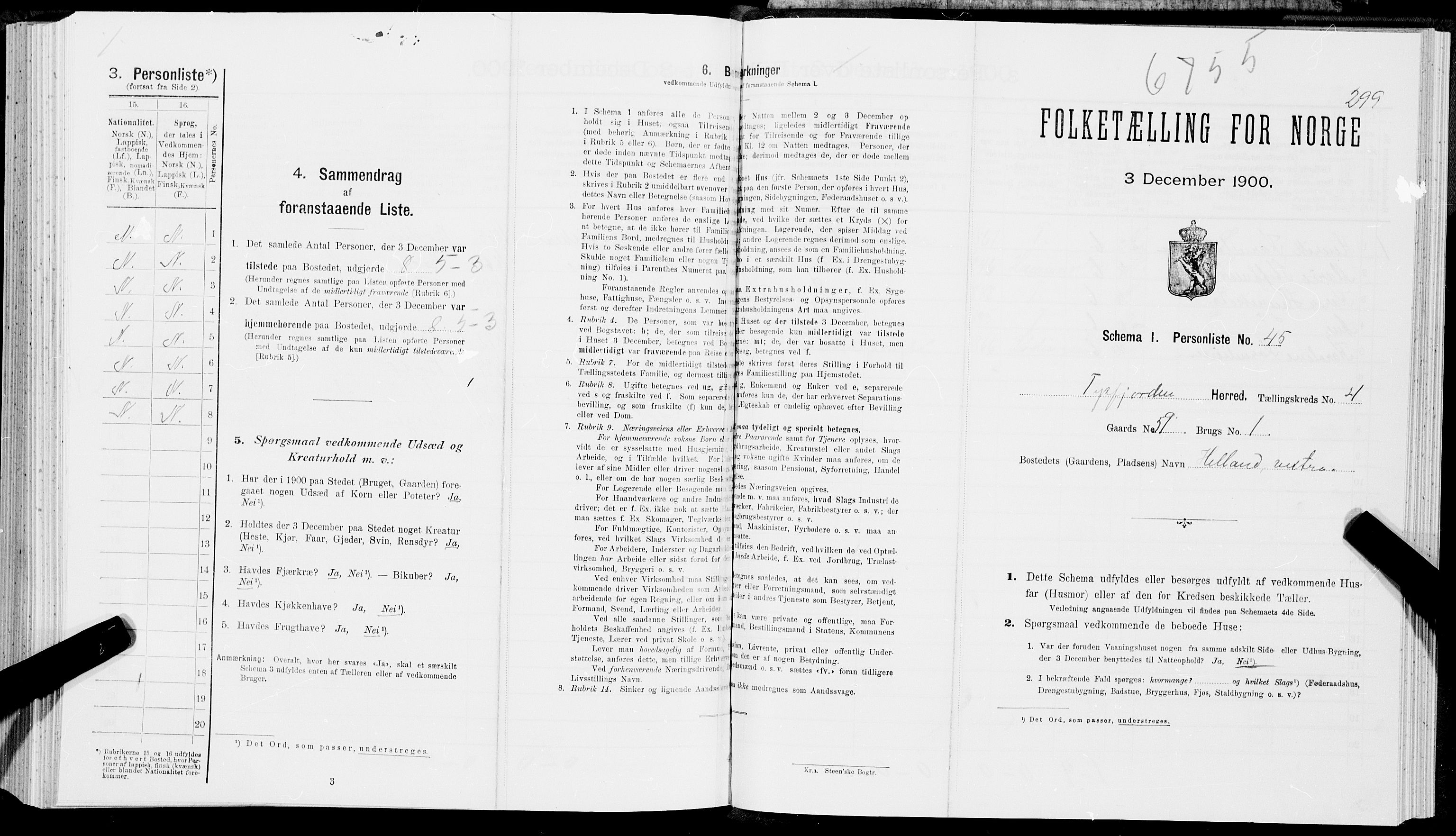 SAT, Folketelling 1900 for 1850 Tysfjord herred, 1900, s. 595