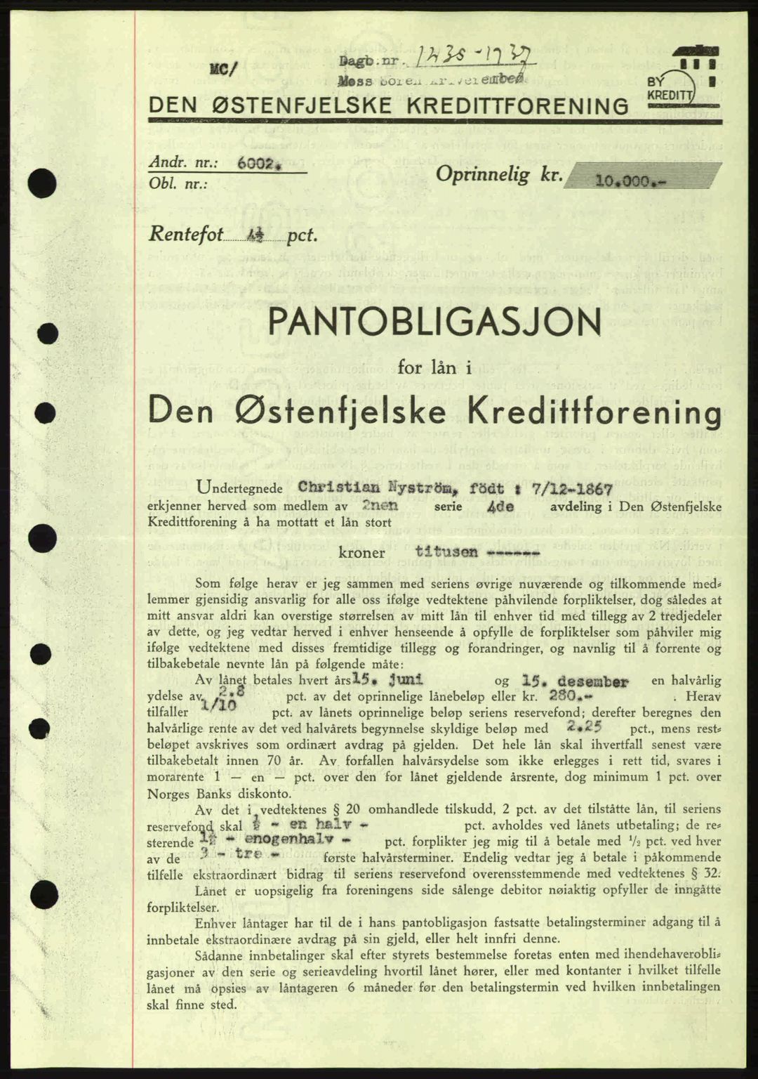 Moss sorenskriveri, SAO/A-10168: Pantebok nr. B4, 1937-1938, Dagboknr: 1435/1937