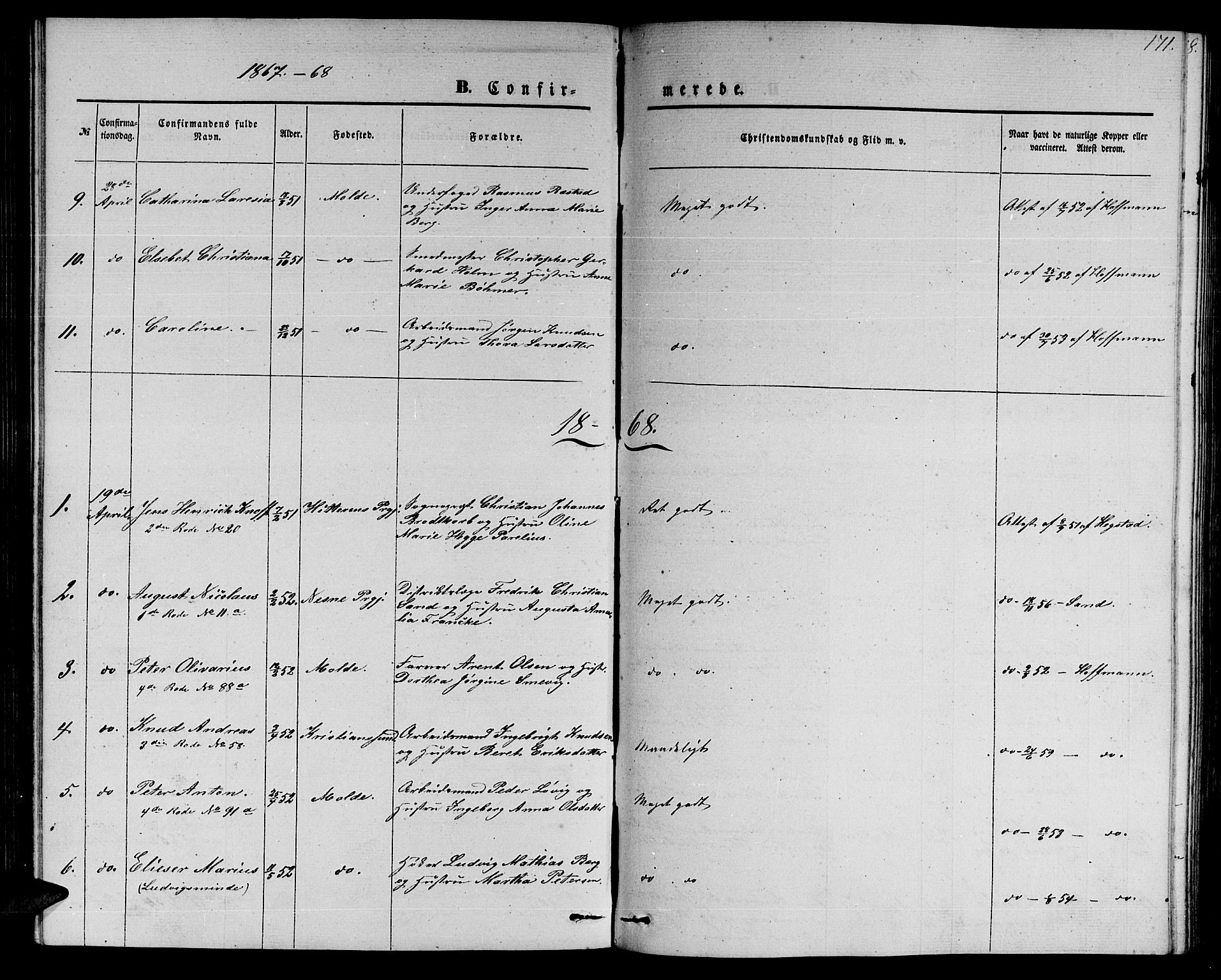 Ministerialprotokoller, klokkerbøker og fødselsregistre - Møre og Romsdal, SAT/A-1454/558/L0701: Klokkerbok nr. 558C02, 1862-1879, s. 171