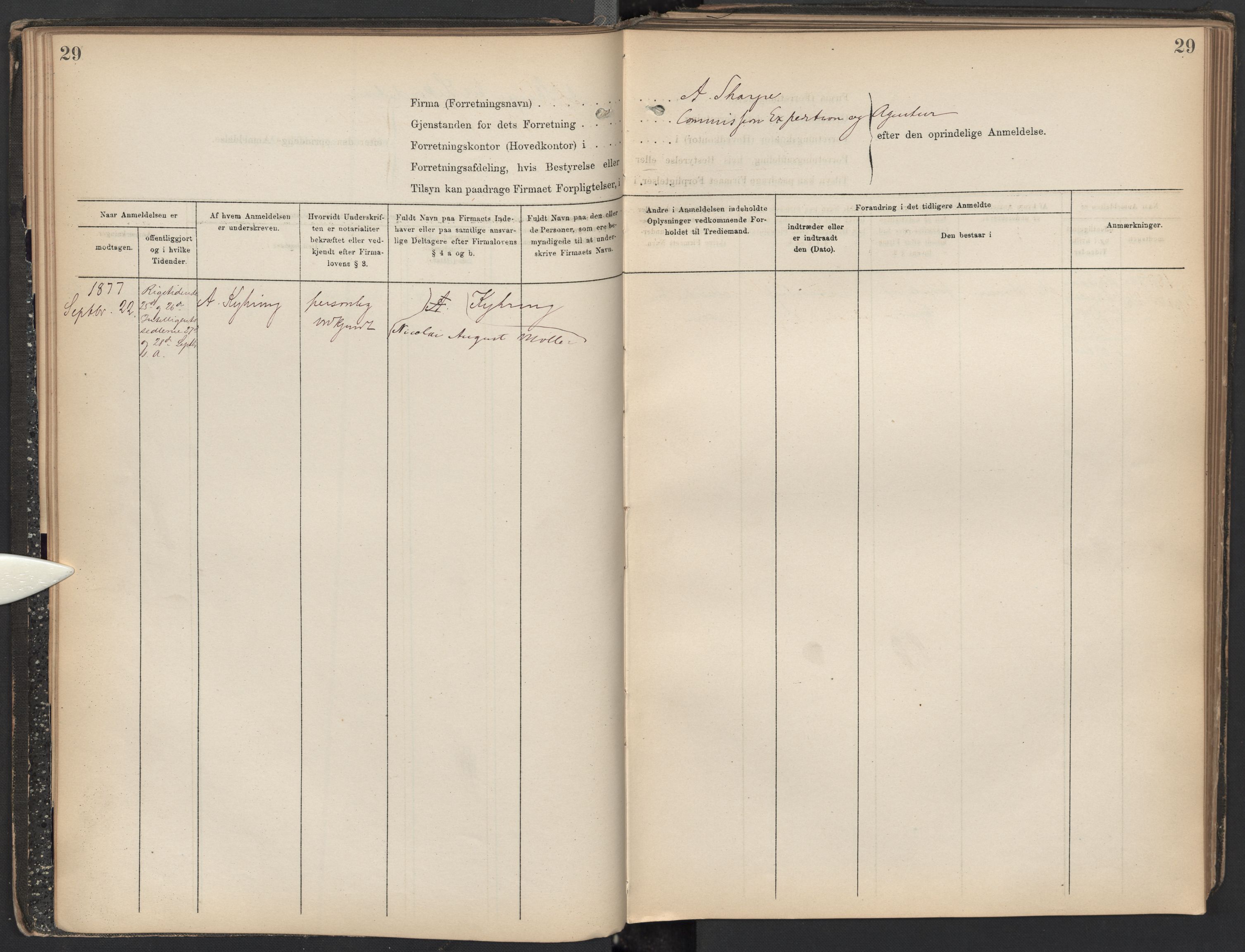 Oslo byfogd avd. II, SAO/A-10942/G/Gb/Gba/L0002: Registreringsprotokoll, Rekke I, 1877-1880, s. 29