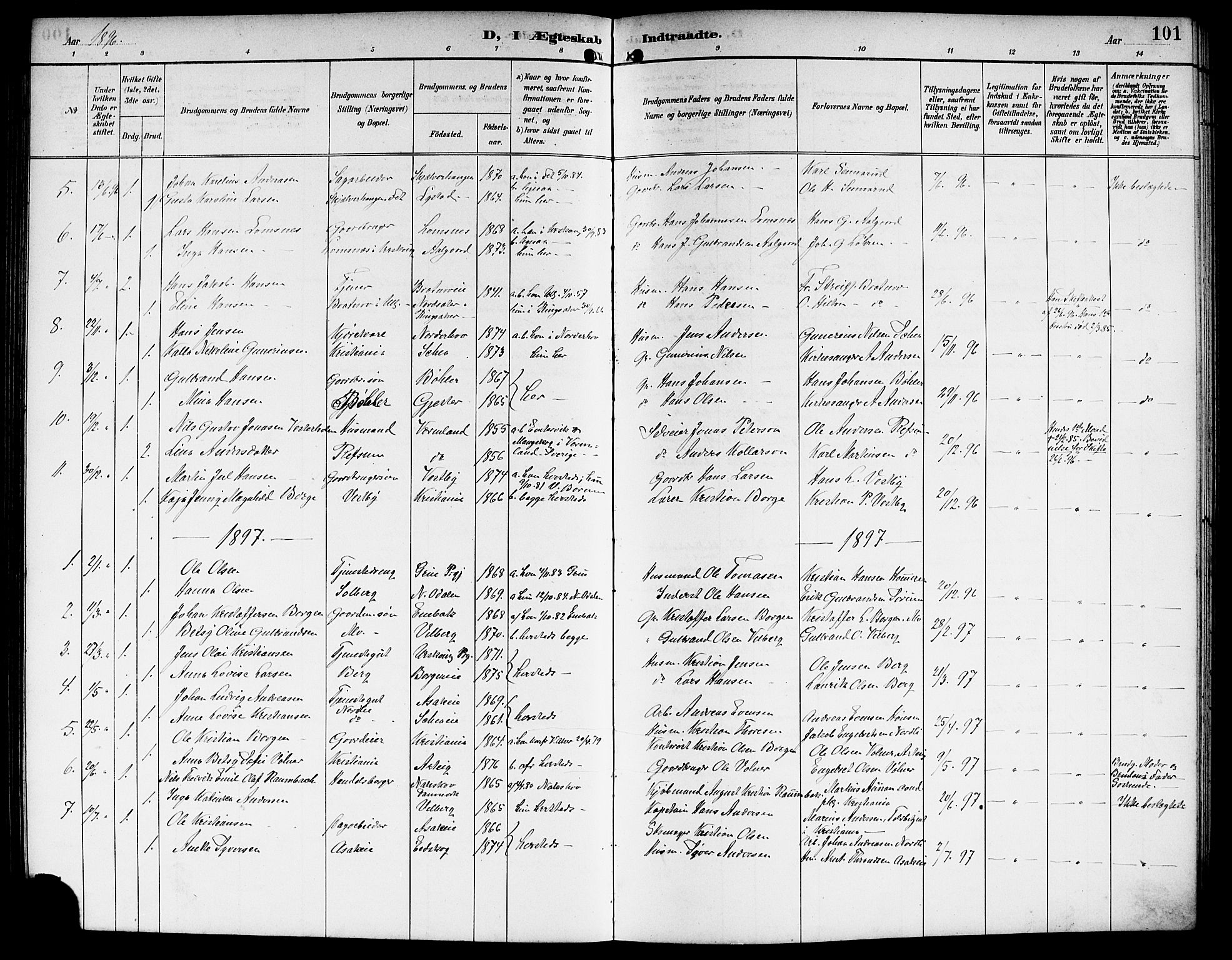 Sørum prestekontor Kirkebøker, AV/SAO-A-10303/G/Ga/L0006: Klokkerbok nr. I 6, 1894-1906, s. 101