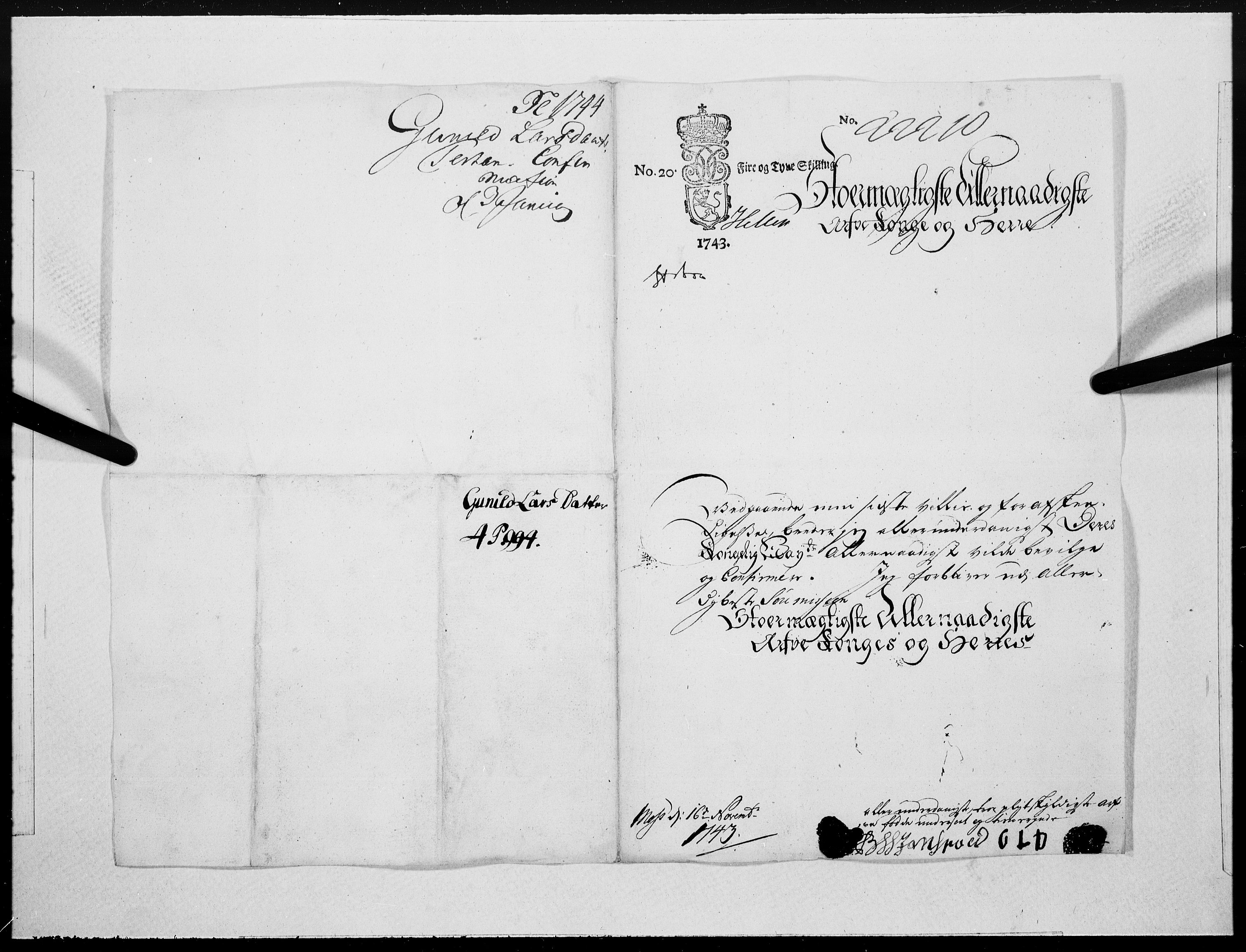 Danske Kanselli 1572-1799, RA/EA-3023/F/Fc/Fcc/Fcca/L0139: Norske innlegg 1572-1799, 1744, s. 2