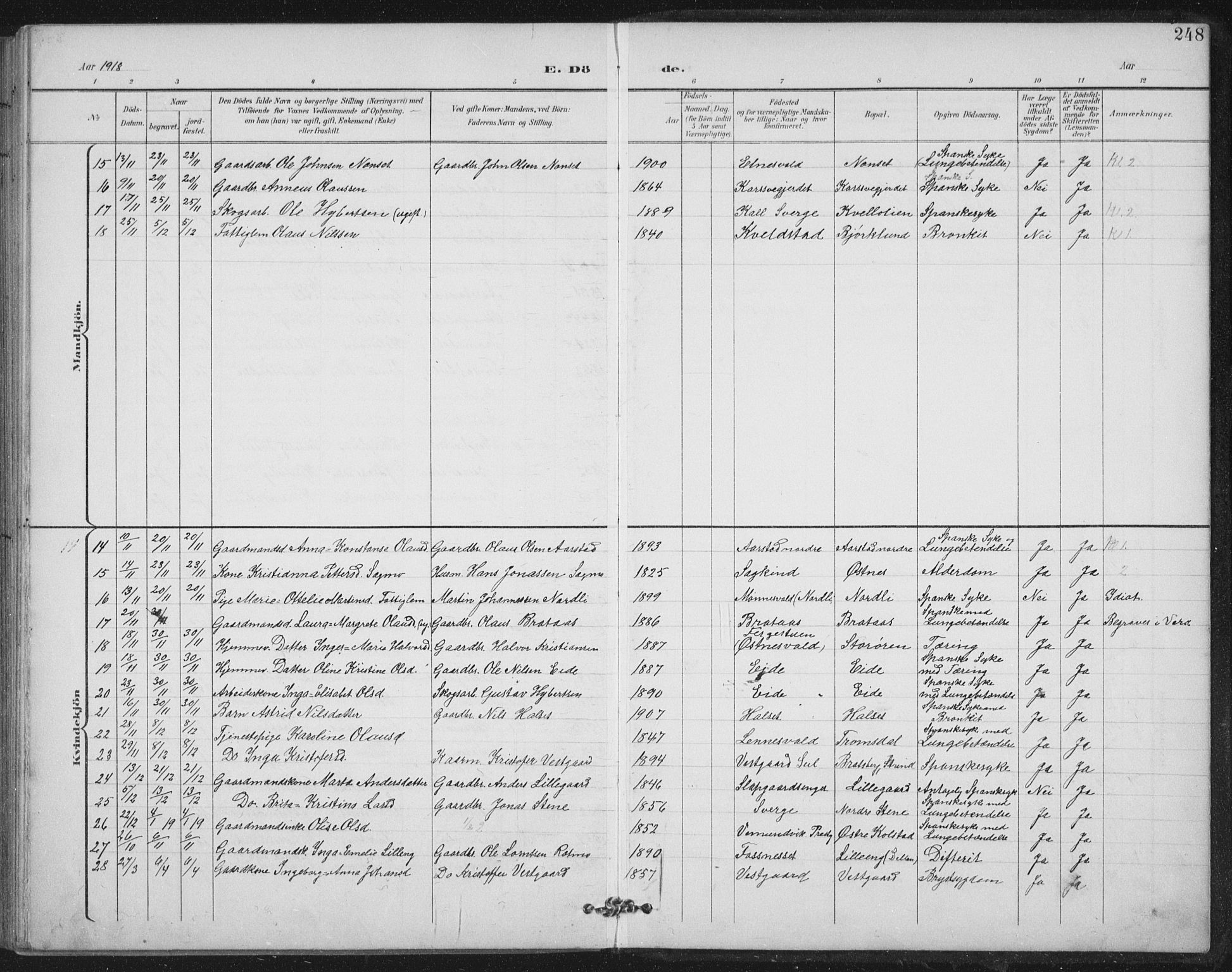 Ministerialprotokoller, klokkerbøker og fødselsregistre - Nord-Trøndelag, SAT/A-1458/724/L0269: Klokkerbok nr. 724C05, 1899-1920, s. 248