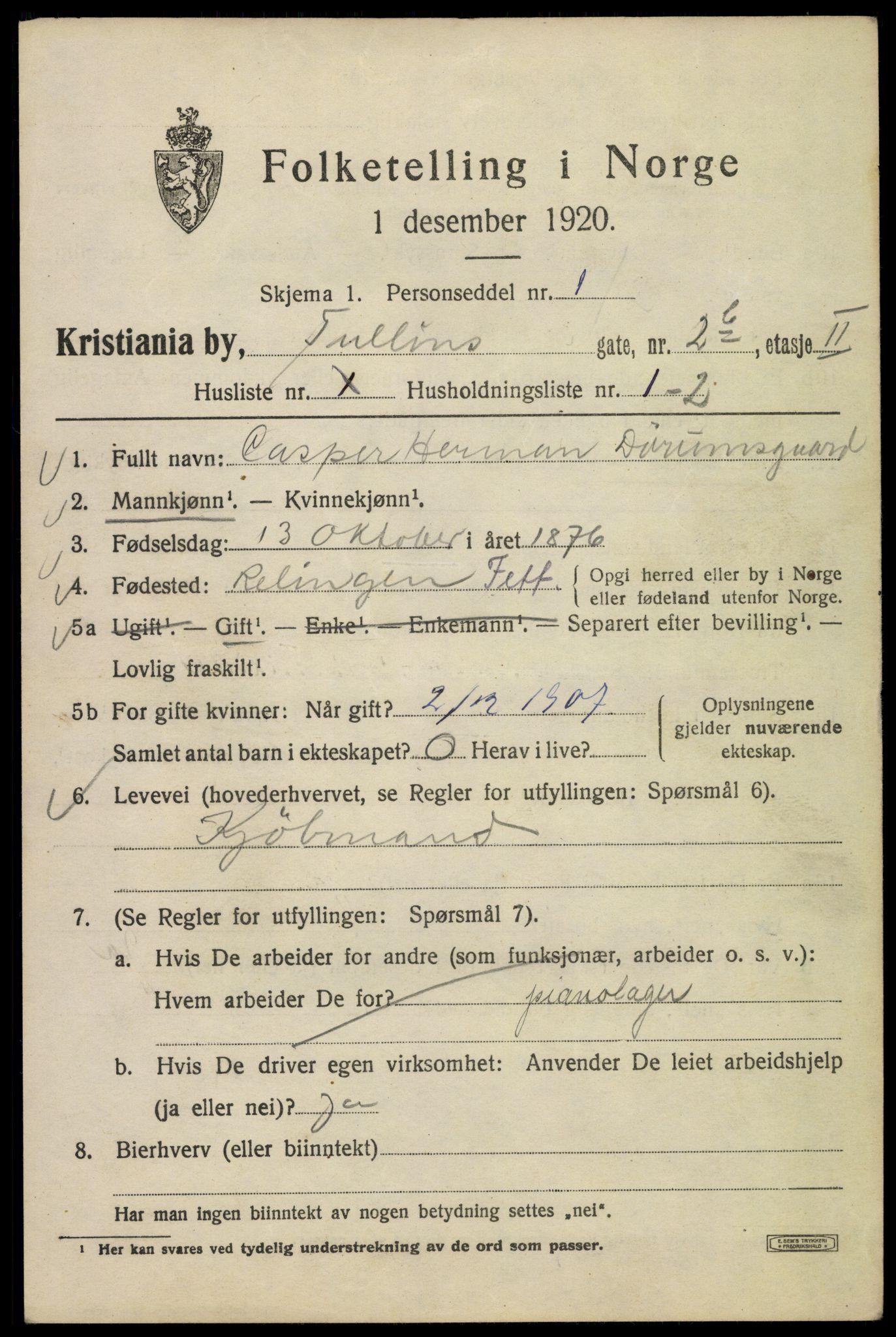 SAO, Folketelling 1920 for 0301 Kristiania kjøpstad, 1920, s. 604157