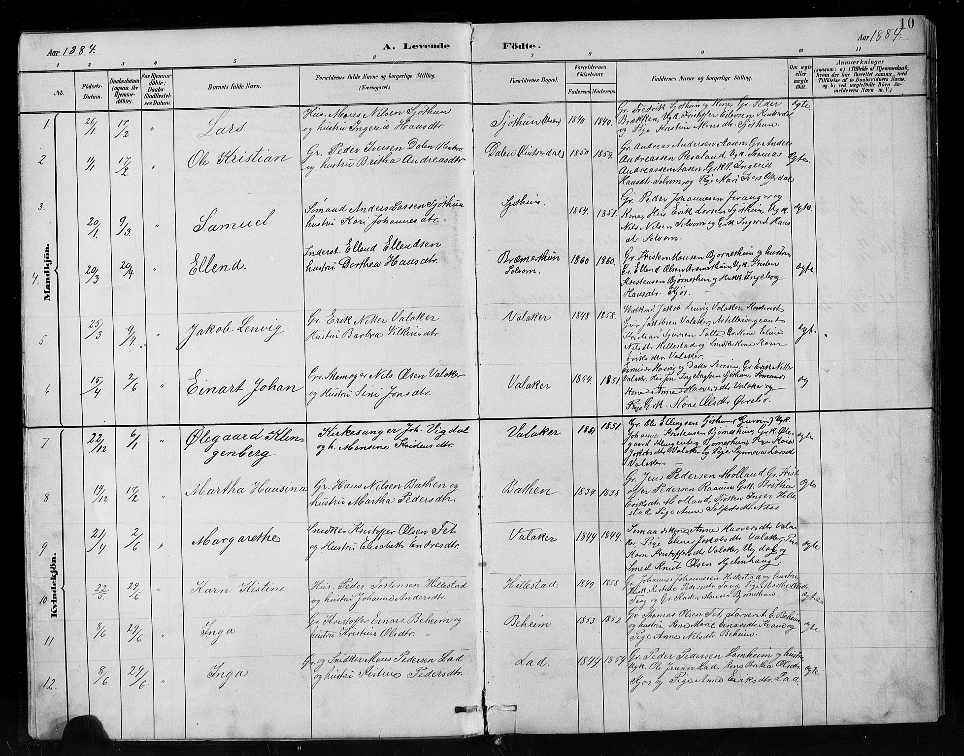 Hafslo sokneprestembete, AV/SAB-A-80301/H/Hab/Habc/L0001: Klokkerbok nr. C 1, 1882-1908, s. 10