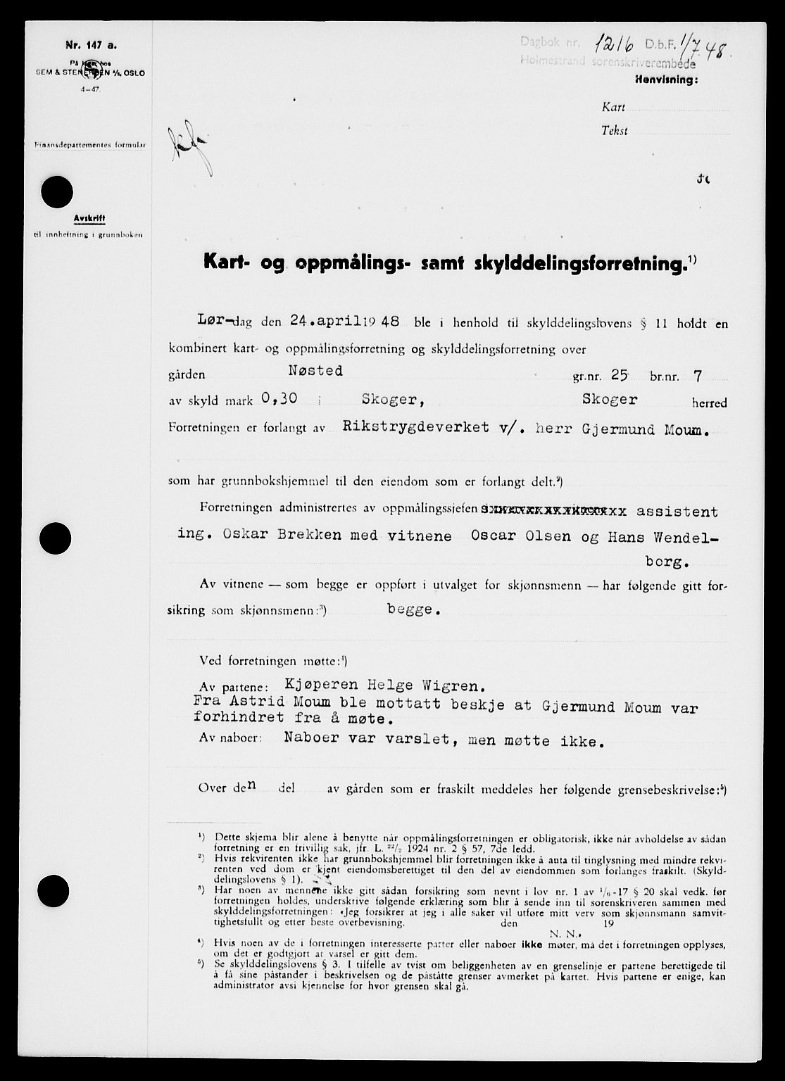 Holmestrand sorenskriveri, SAKO/A-67/G/Ga/Gaa/L0064: Pantebok nr. A-64, 1948-1948, Dagboknr: 1216/1948