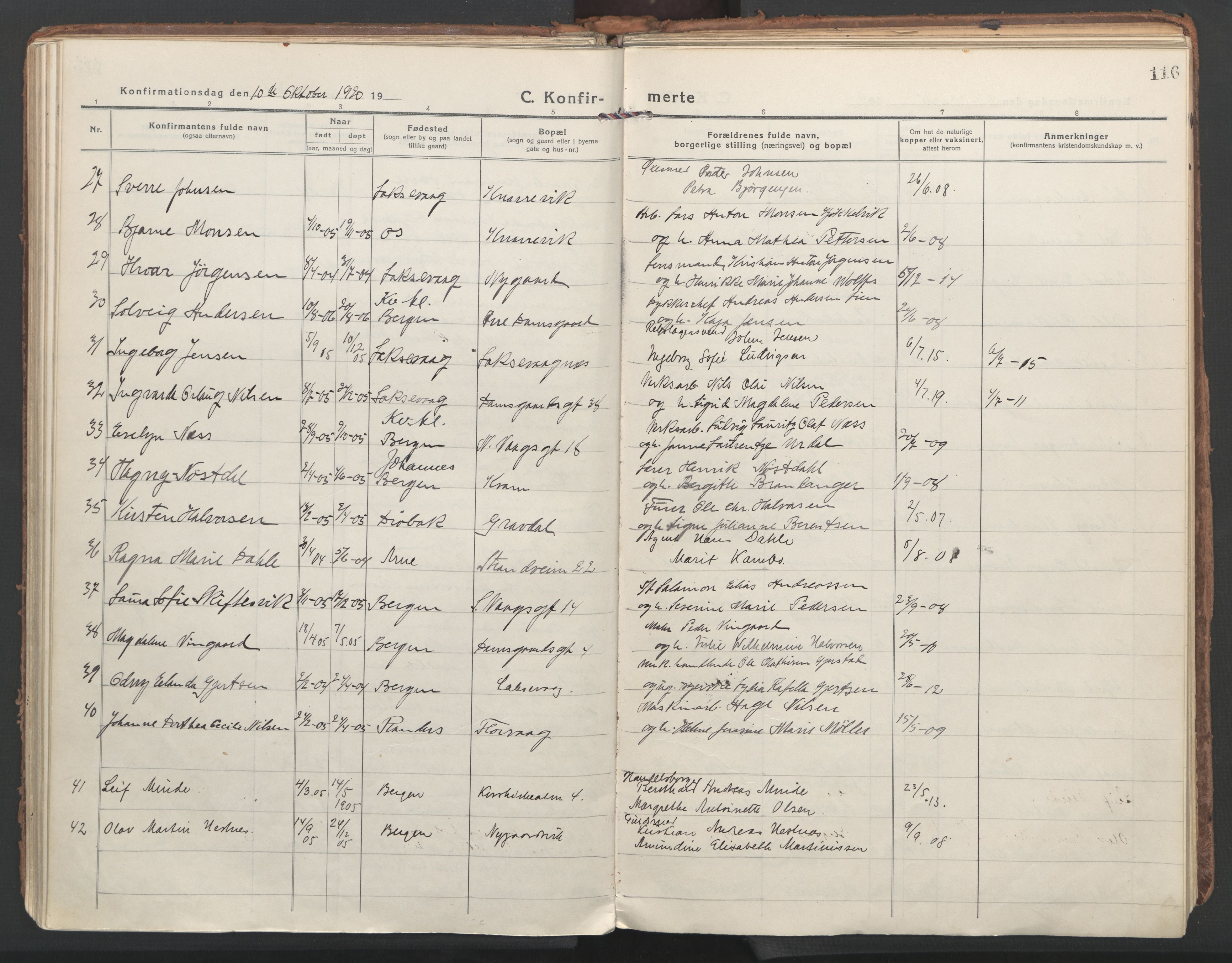 Laksevåg Sokneprestembete, AV/SAB-A-76501/H/Ha/Haa/Haaa/L0002: Ministerialbok nr. A 2, 1917-1927, s. 116