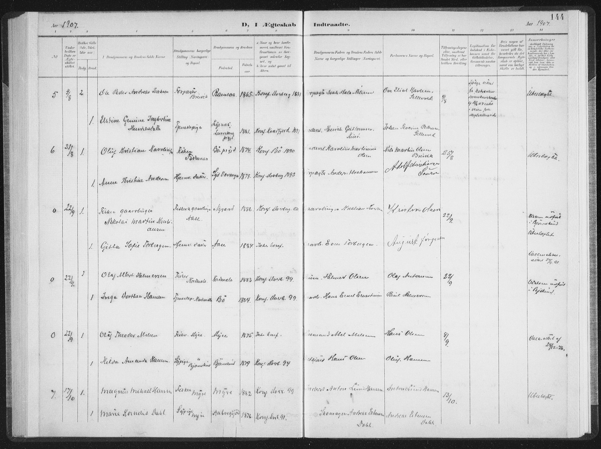 Ministerialprotokoller, klokkerbøker og fødselsregistre - Nordland, AV/SAT-A-1459/897/L1400: Ministerialbok nr. 897A07, 1897-1908, s. 144