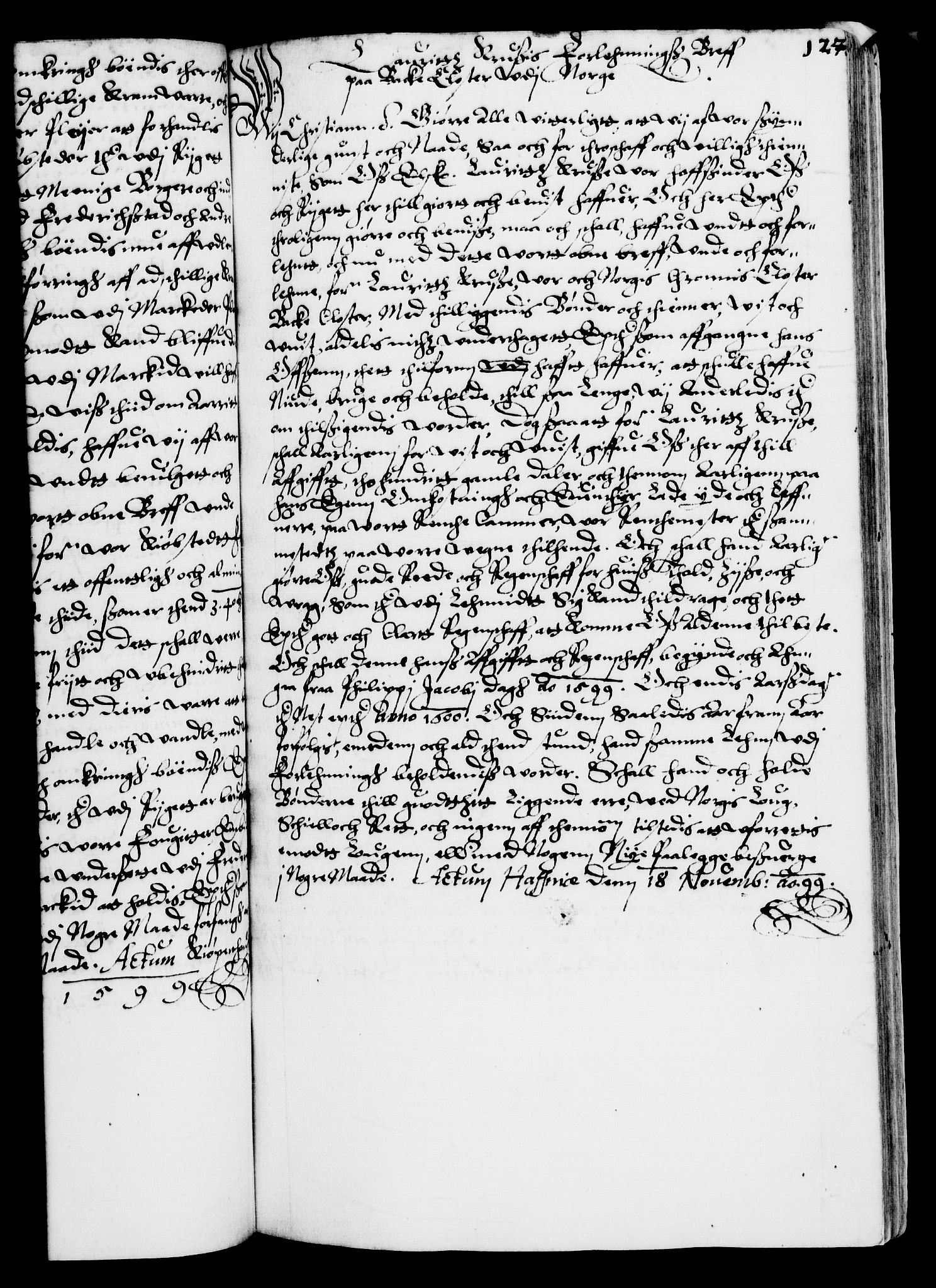 Danske Kanselli 1572-1799, RA/EA-3023/F/Fc/Fca/Fcaa/L0003: Norske registre (mikrofilm), 1596-1616, s. 124a