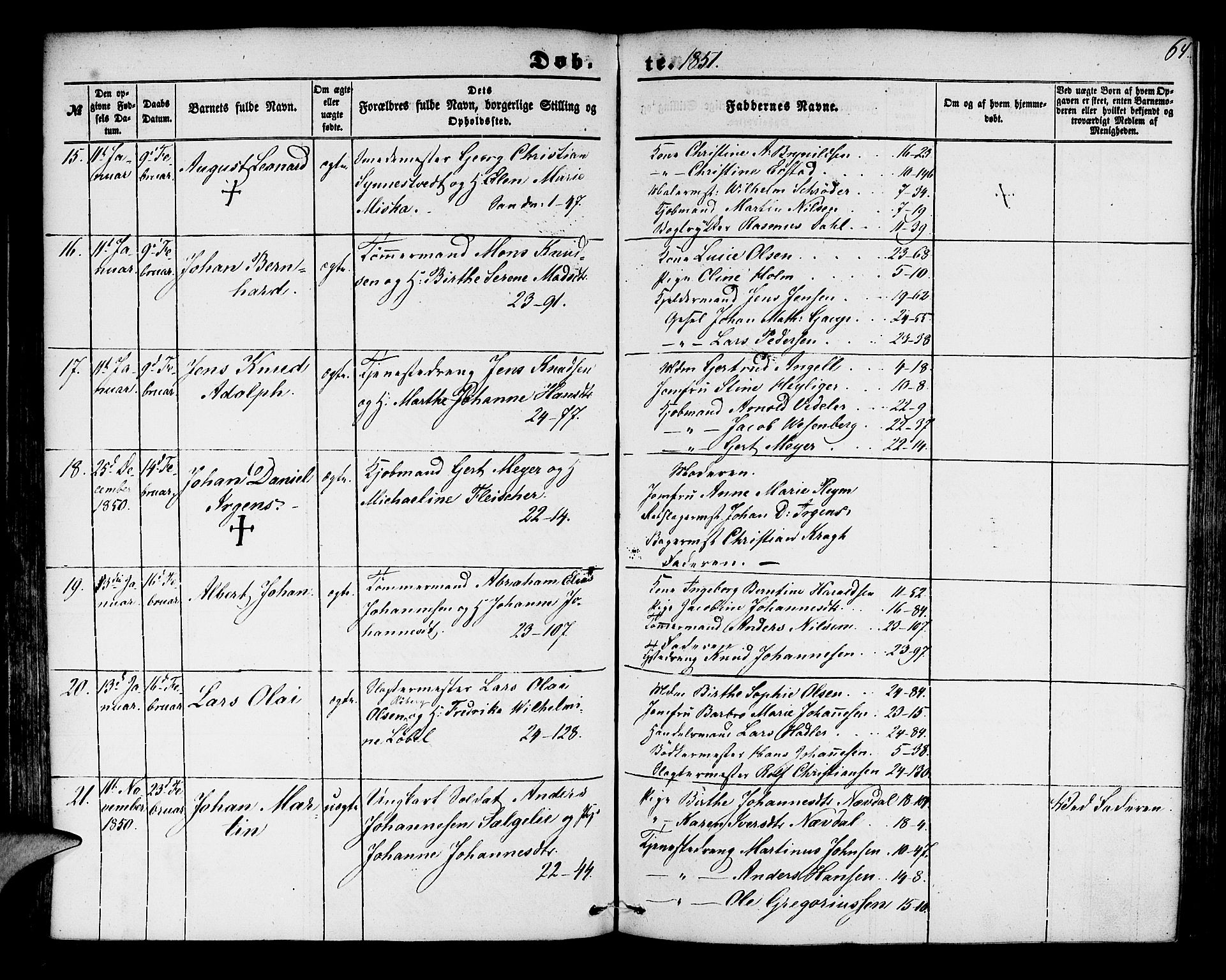 Korskirken sokneprestembete, AV/SAB-A-76101/H/Hab: Klokkerbok nr. B 2, 1847-1853, s. 64