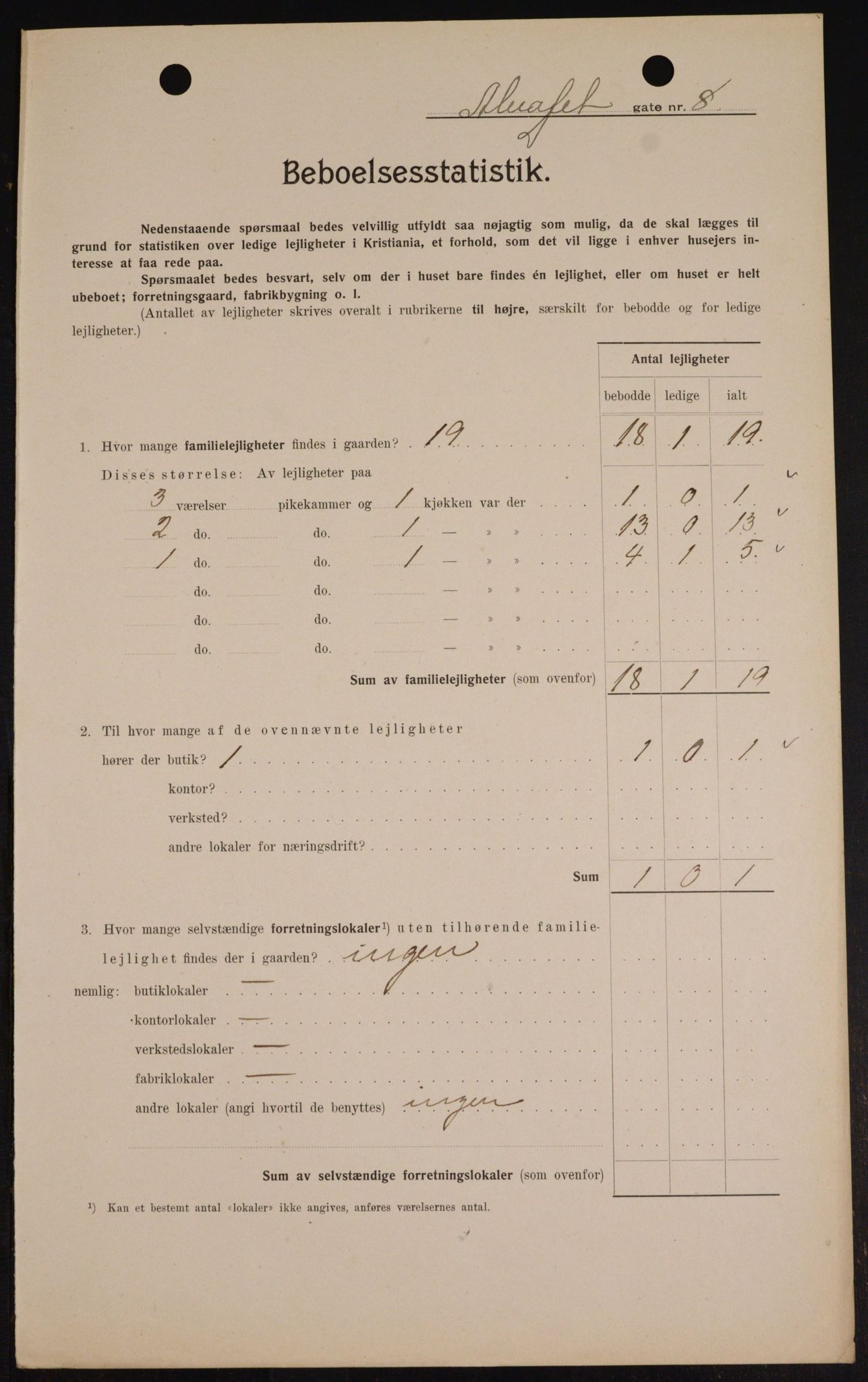 OBA, Kommunal folketelling 1.2.1909 for Kristiania kjøpstad, 1909, s. 1153
