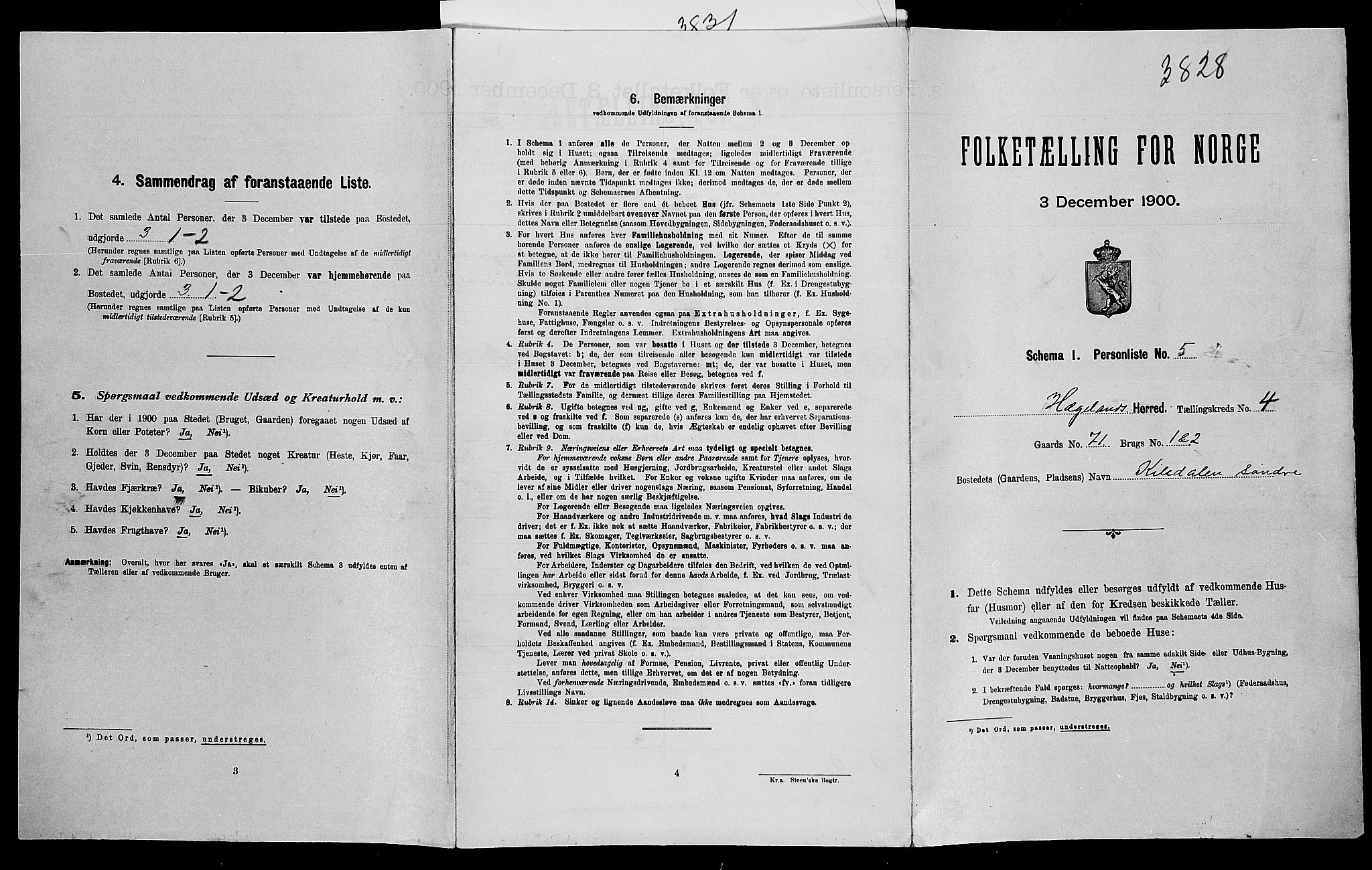 SAK, Folketelling 1900 for 1015 Hægeland herred, 1900, s. 198