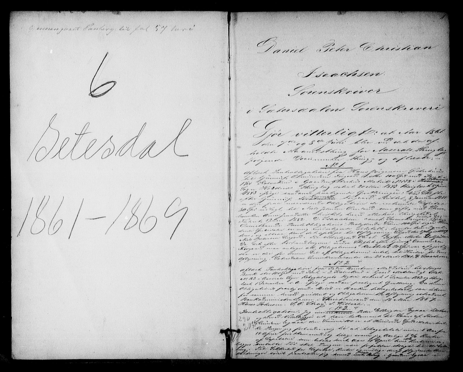 Setesdal sorenskriveri, SAK/1221-0011/G/Gb/L0007: Pantebok nr. 6, 1861-1869, s. 1