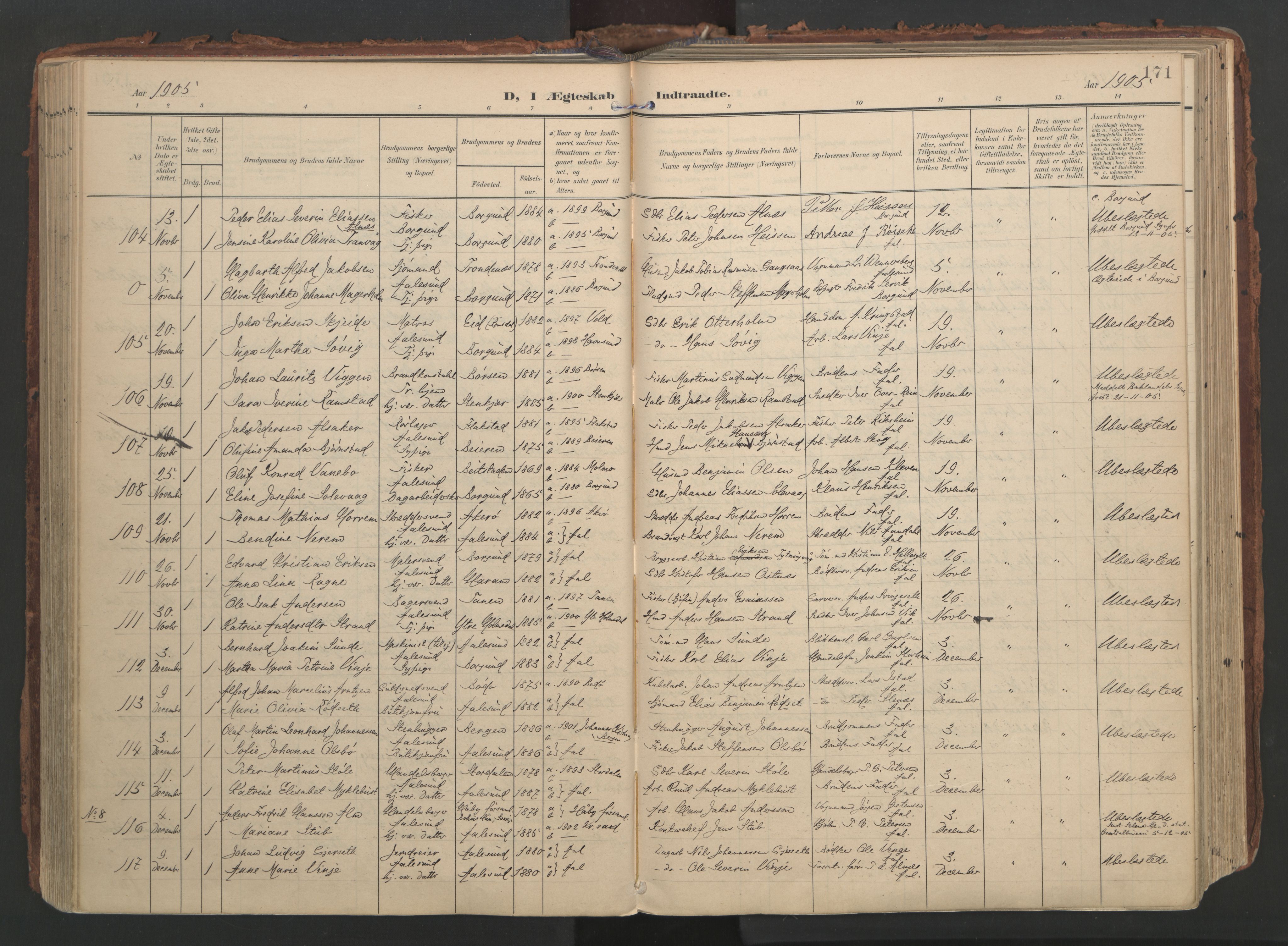 Ministerialprotokoller, klokkerbøker og fødselsregistre - Møre og Romsdal, AV/SAT-A-1454/529/L0459: Ministerialbok nr. 529A09, 1904-1917, s. 171