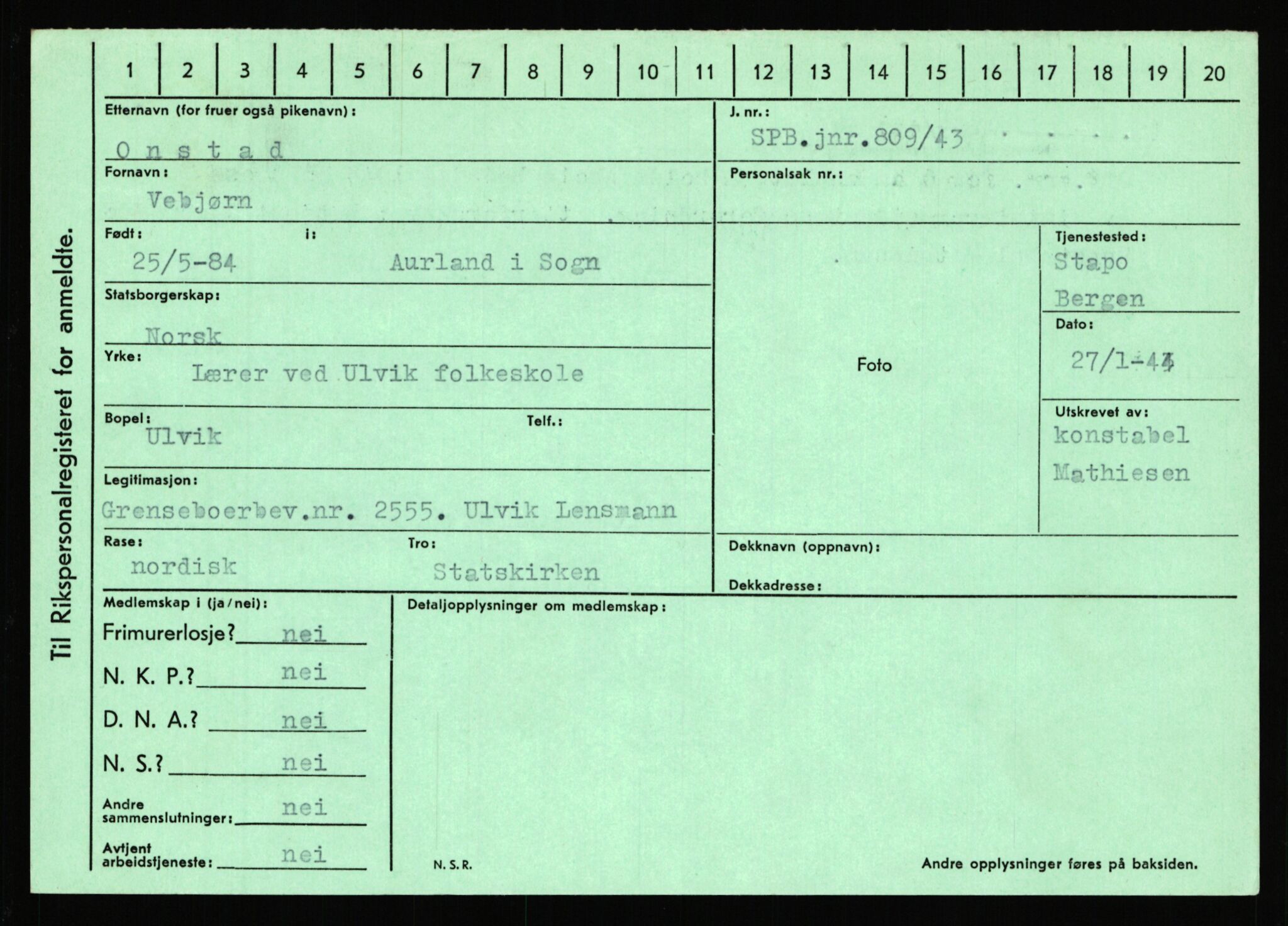 Statspolitiet - Hovedkontoret / Osloavdelingen, AV/RA-S-1329/C/Ca/L0012: Oanæs - Quistgaard	, 1943-1945, s. 2102