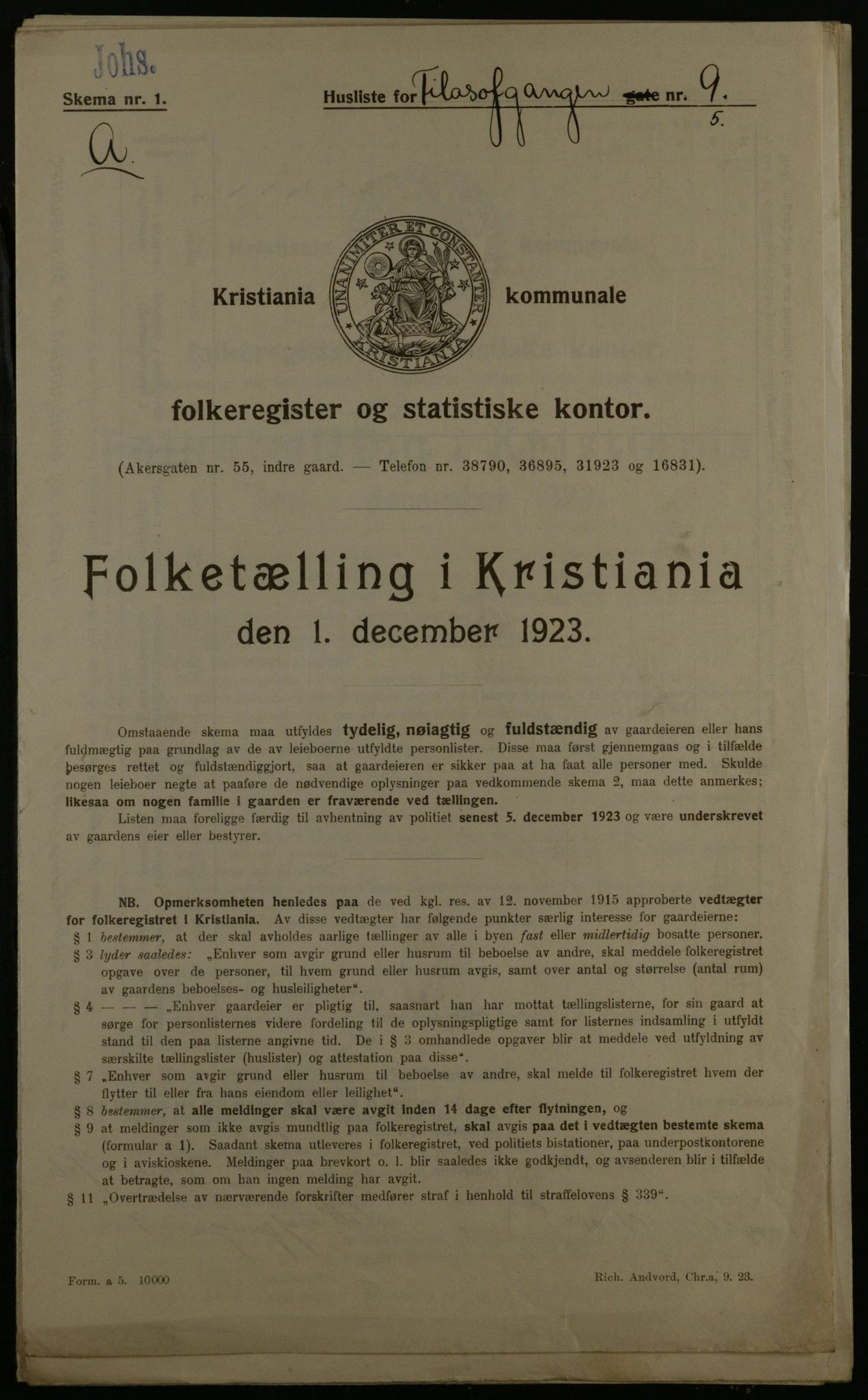 OBA, Kommunal folketelling 1.12.1923 for Kristiania, 1923, s. 27353