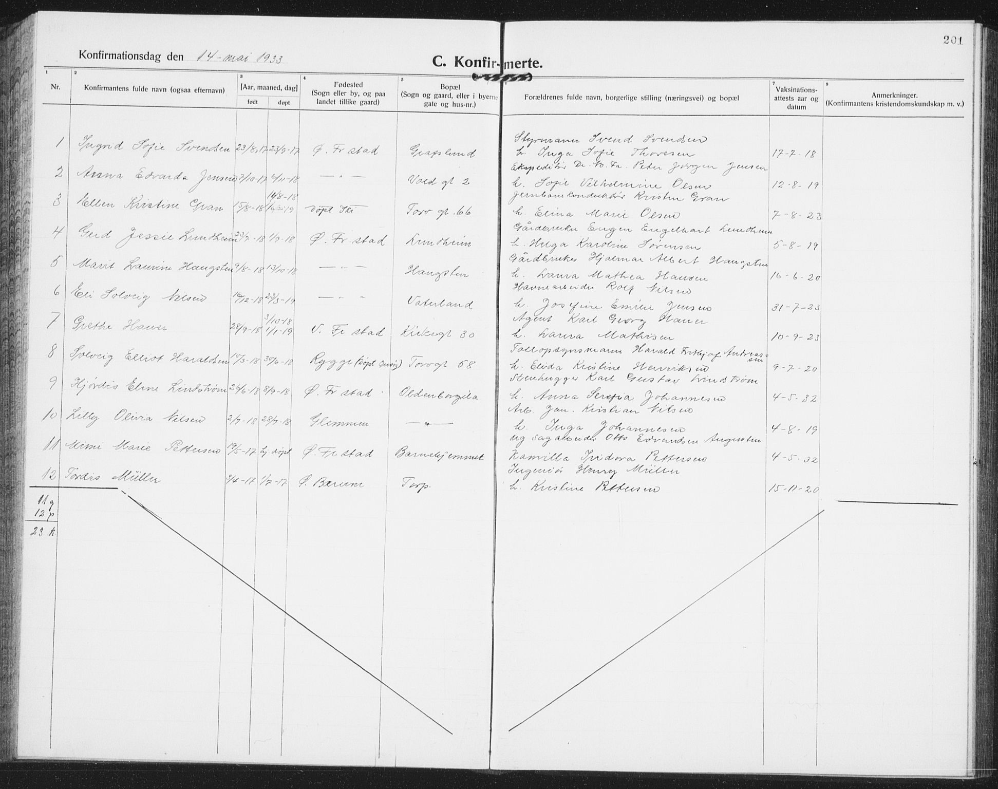 Østre Fredrikstad prestekontor Kirkebøker, AV/SAO-A-10907/G/Ga/L0003: Klokkerbok nr. 3, 1920-1940, s. 201