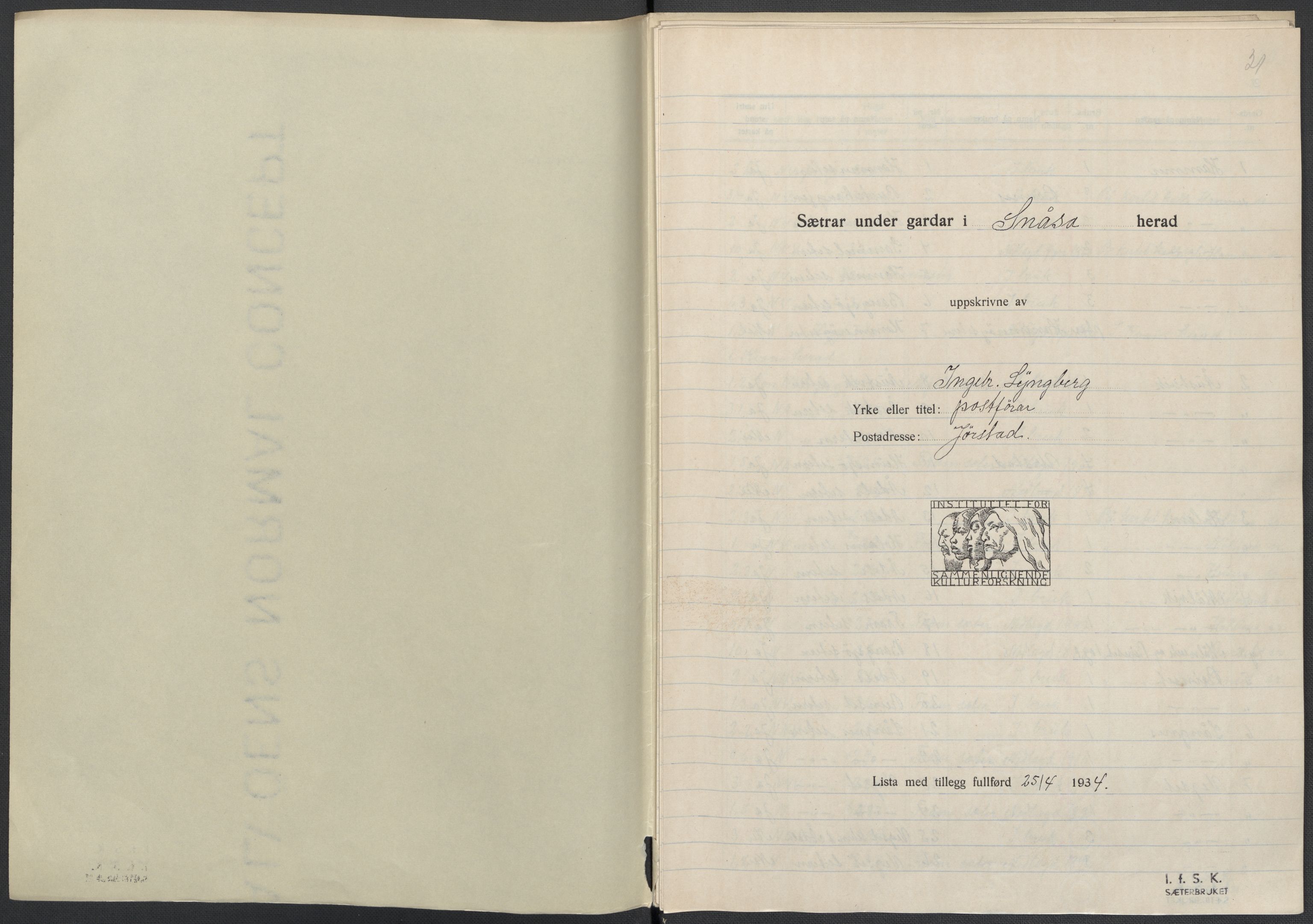 Instituttet for sammenlignende kulturforskning, AV/RA-PA-0424/F/Fc/L0015/0003: Eske B15: / Nord-Trøndelag (perm XLIV-XLV), 1933-1939, s. 21