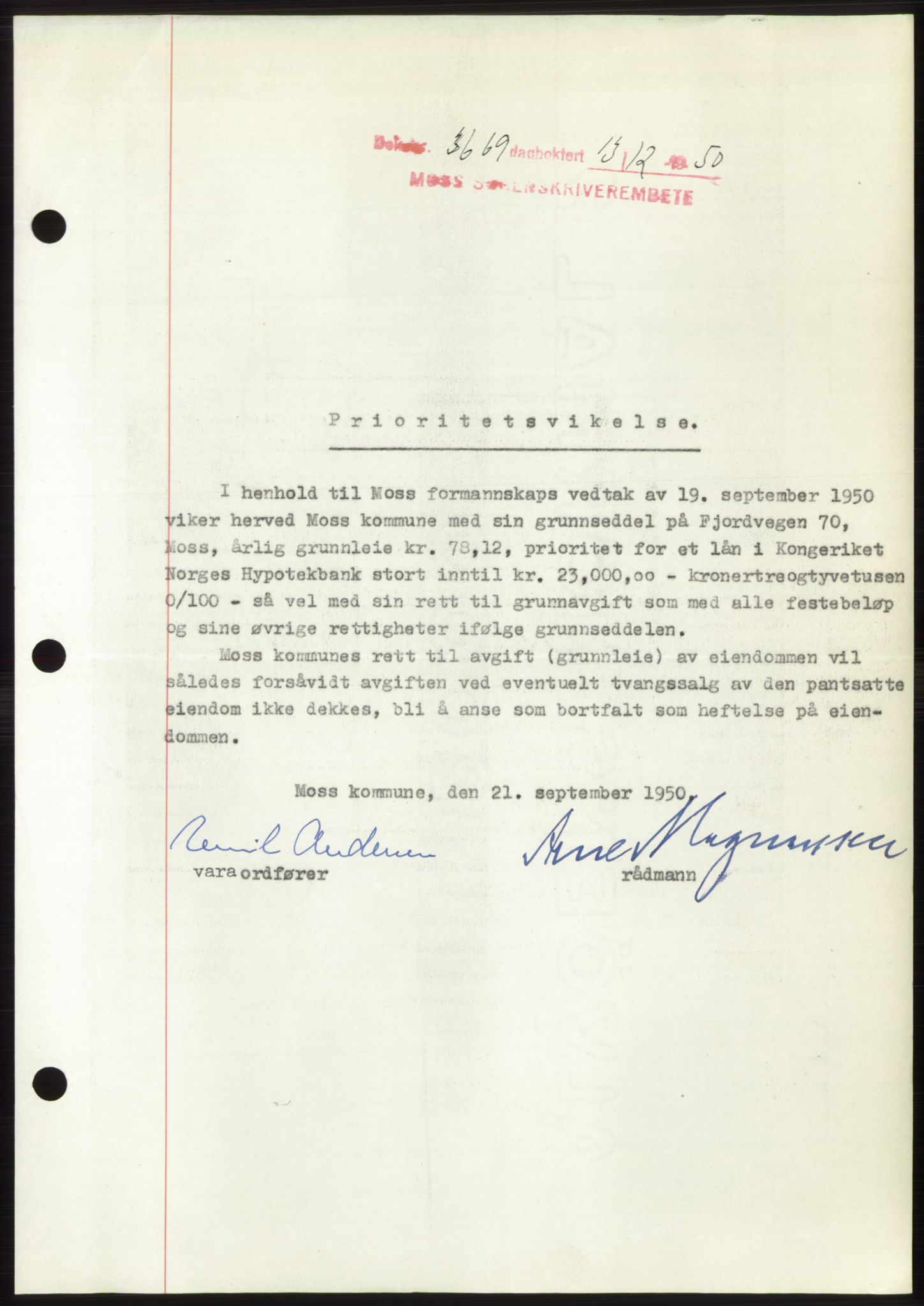 Moss sorenskriveri, SAO/A-10168: Pantebok nr. B25, 1950-1950, Dagboknr: 3669/1950