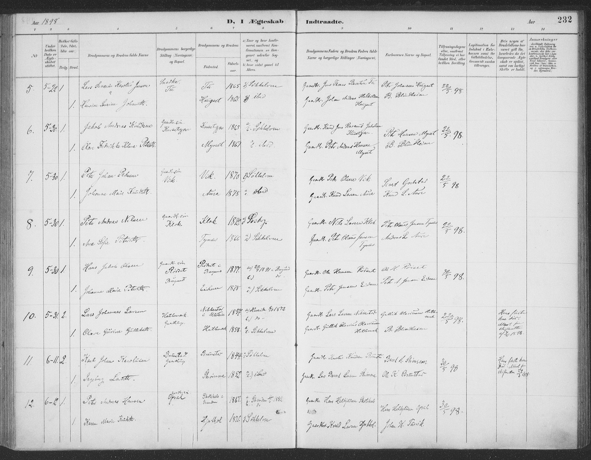 Ministerialprotokoller, klokkerbøker og fødselsregistre - Møre og Romsdal, AV/SAT-A-1454/523/L0335: Ministerialbok nr. 523A02, 1891-1911, s. 232