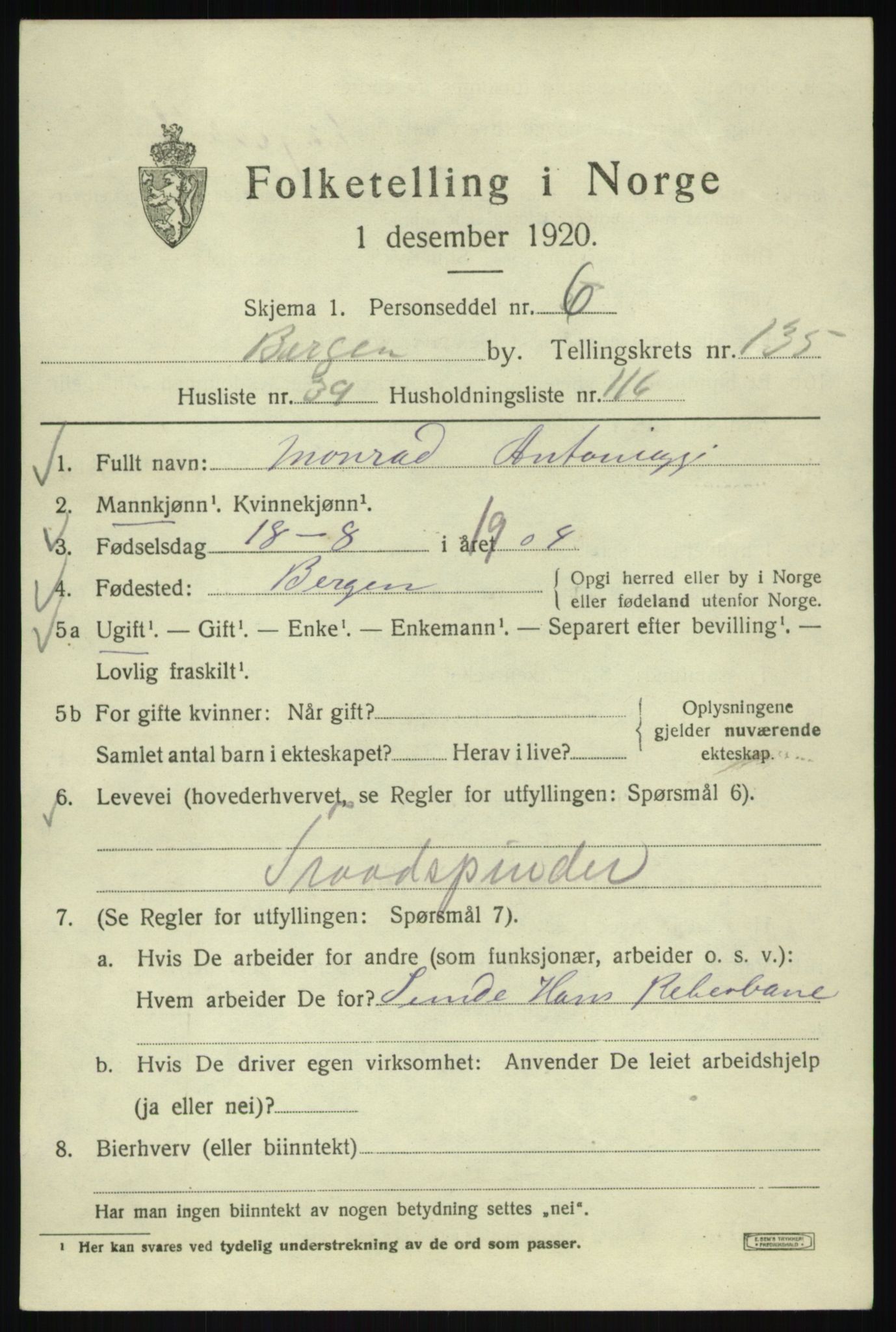 SAB, Folketelling 1920 for 1301 Bergen kjøpstad, 1920, s. 227789