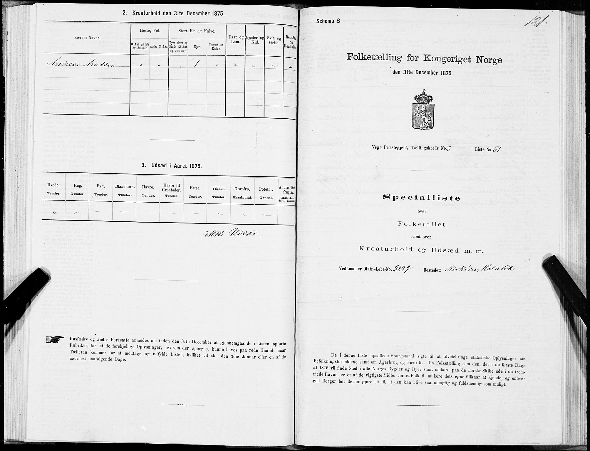 SAT, Folketelling 1875 for 1815P Vega prestegjeld, 1875, s. 2121