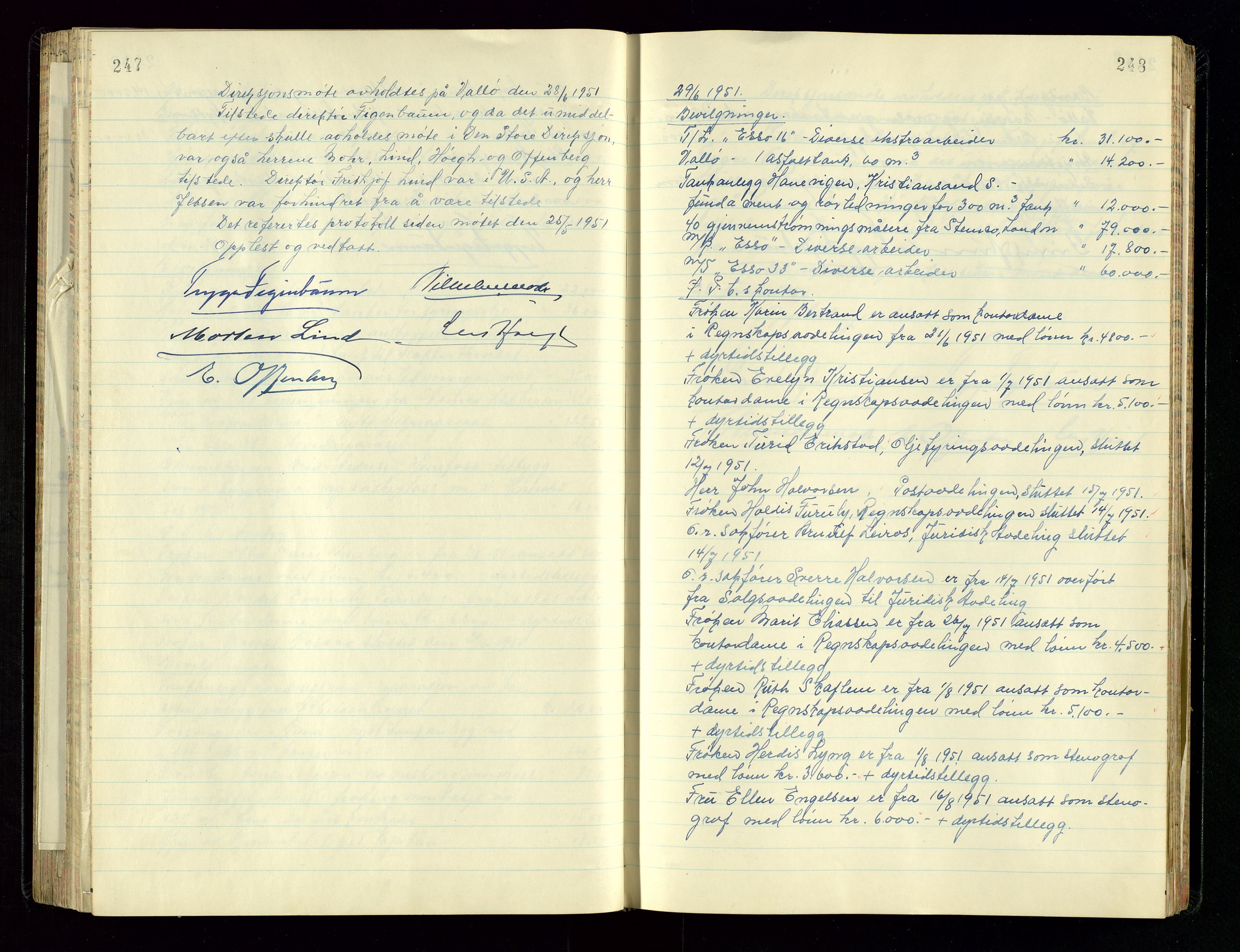 PA 1534 - Østlandske Petroleumscompagni A/S, AV/SAST-A-101954/A/Aa/L0005/0001: Direksjonsprotokoller / Den Administrerende Direksjon alle selskaper (referatprotokoll), 1943-1958, s. 247-248