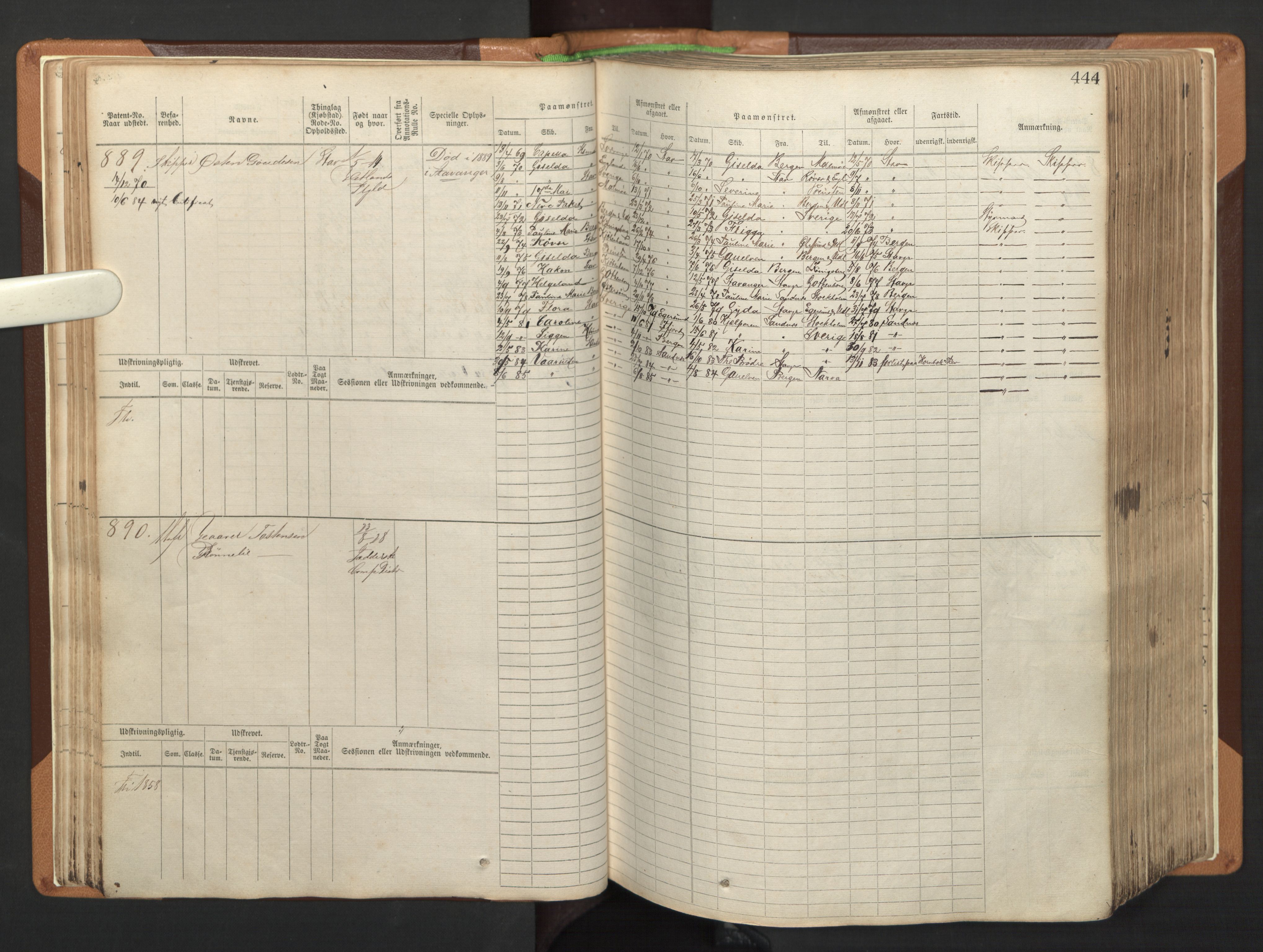 Stavanger sjømannskontor, AV/SAST-A-102006/F/Fb/Fbb/L0005: Sjøfartshovedrulle, patentnr. 793-1606 (del 2), 1869-1880, s. 51