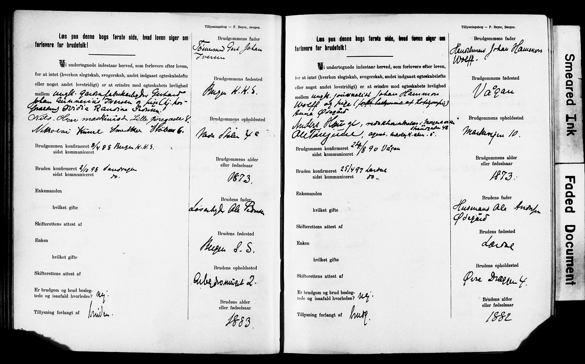 Mariakirken Sokneprestembete, AV/SAB-A-76901: Forlovererklæringer nr. II.5.2, 1901-1909, s. 51