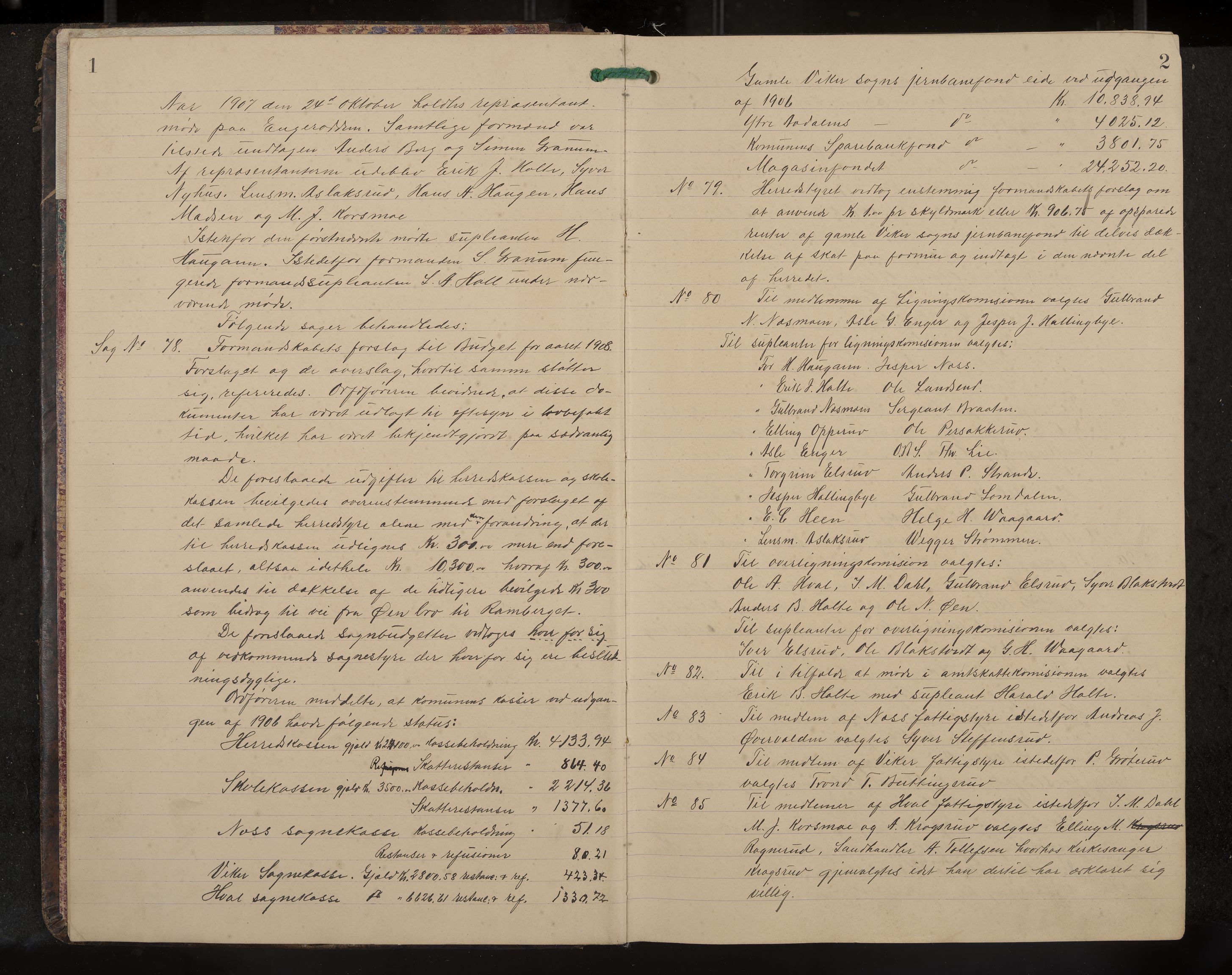 Ådal formannskap og sentraladministrasjon, IKAK/0614021/A/Aa/L0003: Møtebok, 1907-1914, s. 1-2