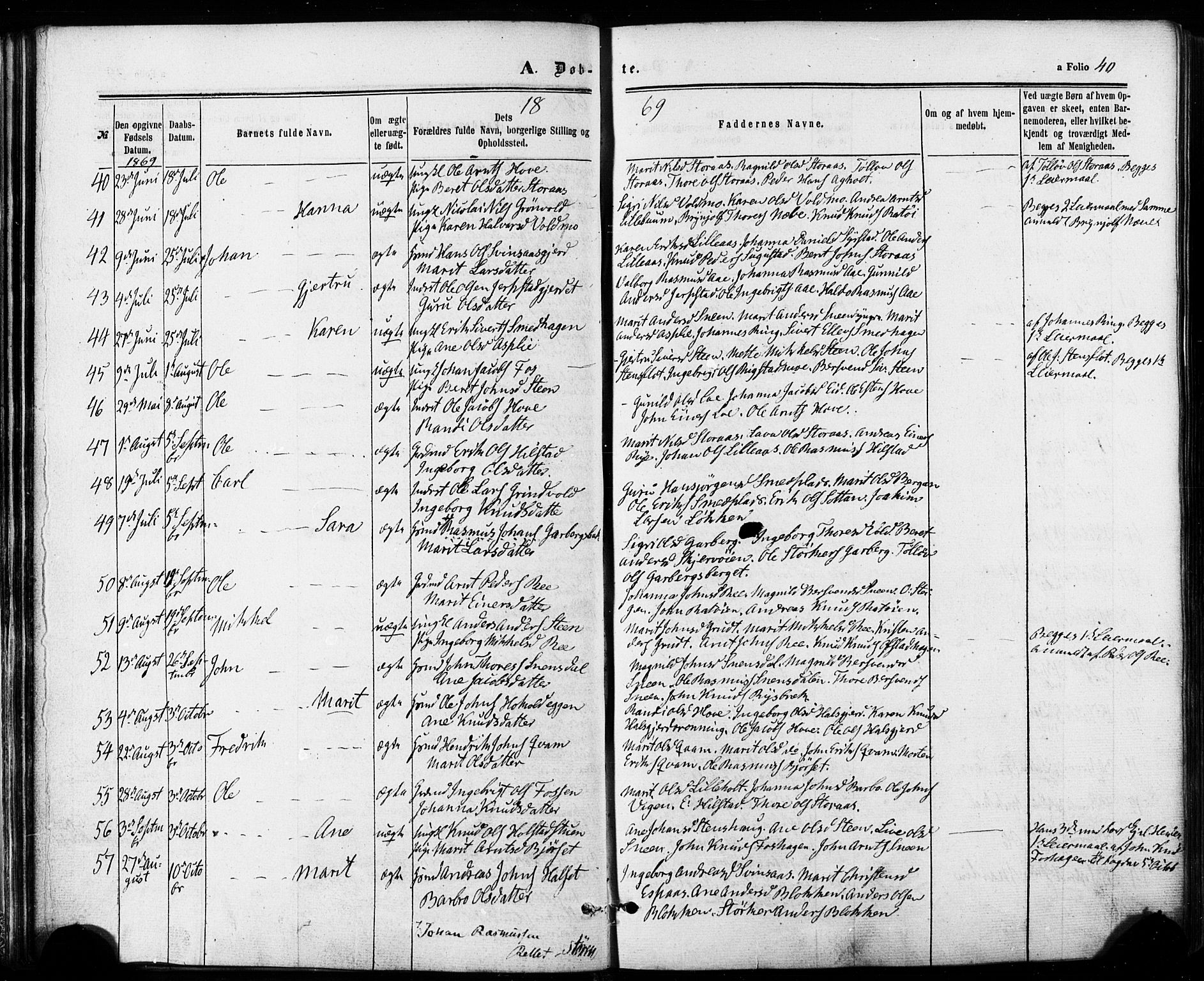 Ministerialprotokoller, klokkerbøker og fødselsregistre - Sør-Trøndelag, SAT/A-1456/672/L0856: Ministerialbok nr. 672A08, 1861-1881, s. 40
