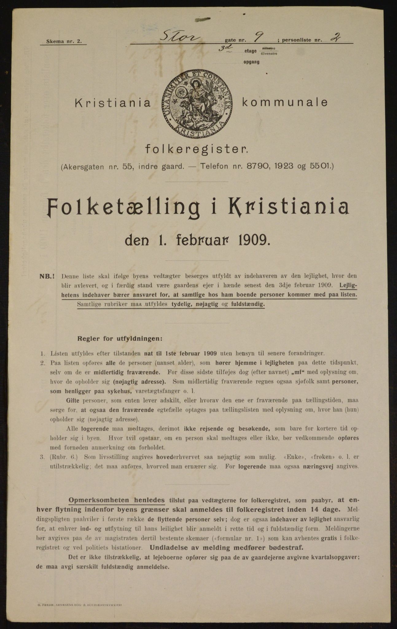 OBA, Kommunal folketelling 1.2.1909 for Kristiania kjøpstad, 1909, s. 93053