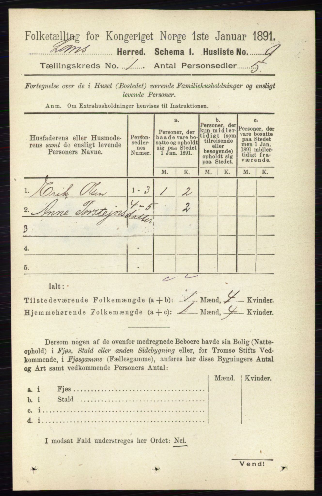 RA, Folketelling 1891 for 0514 Lom herred, 1891, s. 30