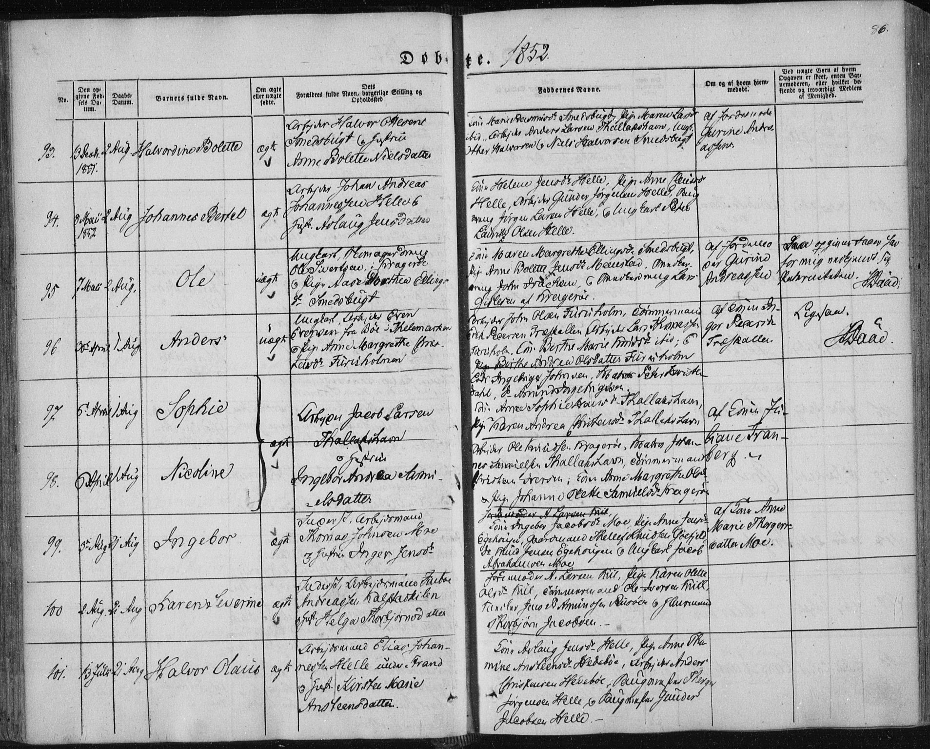 Sannidal kirkebøker, AV/SAKO-A-296/F/Fa/L0008: Ministerialbok nr. 8, 1847-1862, s. 86